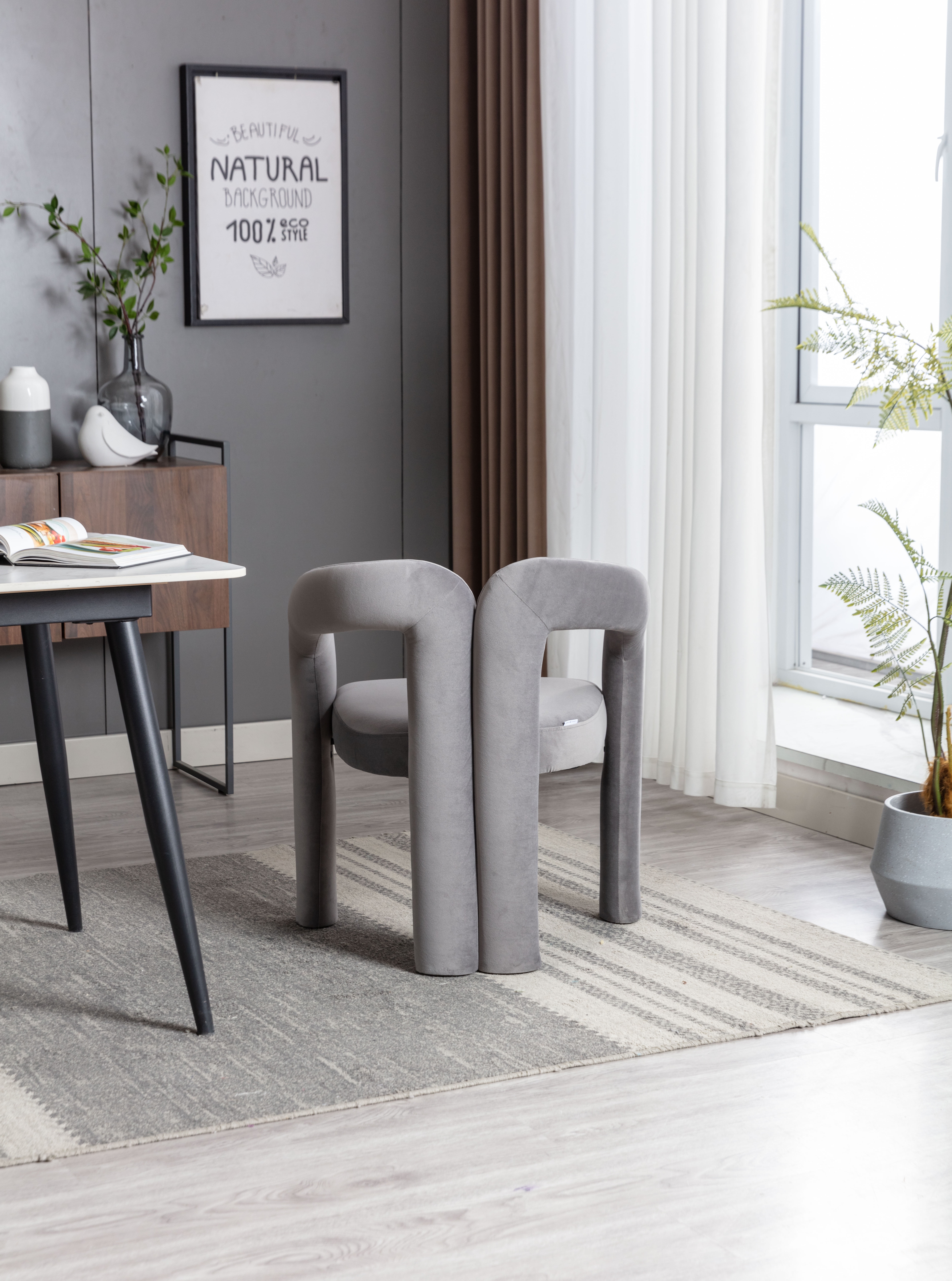MAYEERTY Contemporary Designed Velvet Fabric Upholstered Accent/Dining Chair /Barrel Side Chairs Kitchen Armchair for Living Room set of 2 (Gray Velvet)