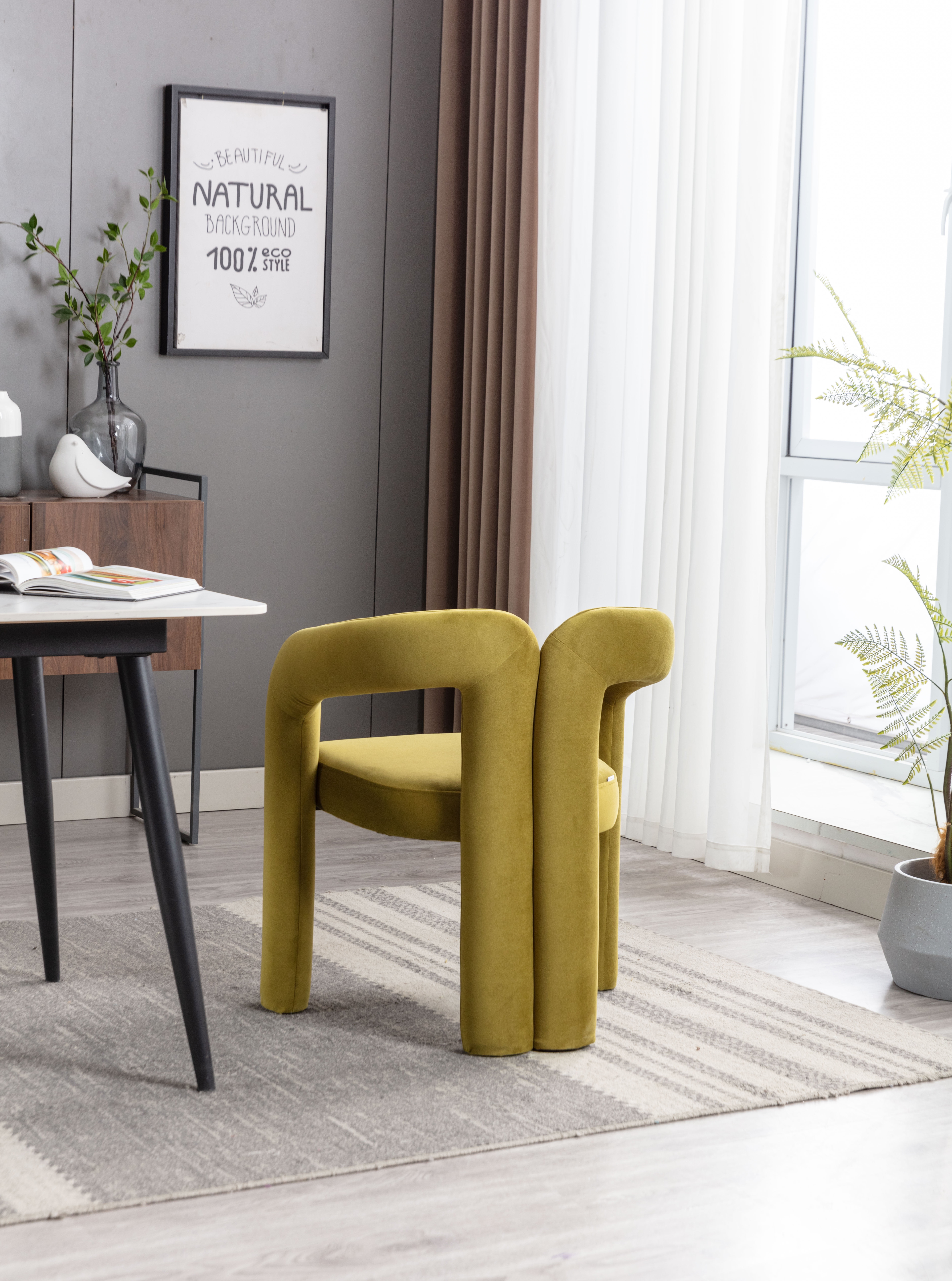 MAYEERTY Contemporary Designed Velvet Fabric Upholstered Accent/Dining Chair /Barrel Side Chairs Kitchen Armchair for Living Room set of 2 (Olive Velvet)