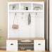 MAYEERTY Contemporary Hall Tree Storage with Cushioned Storage Bench, Multifunctional Hallway Shoe Cabinet for Entryway, White