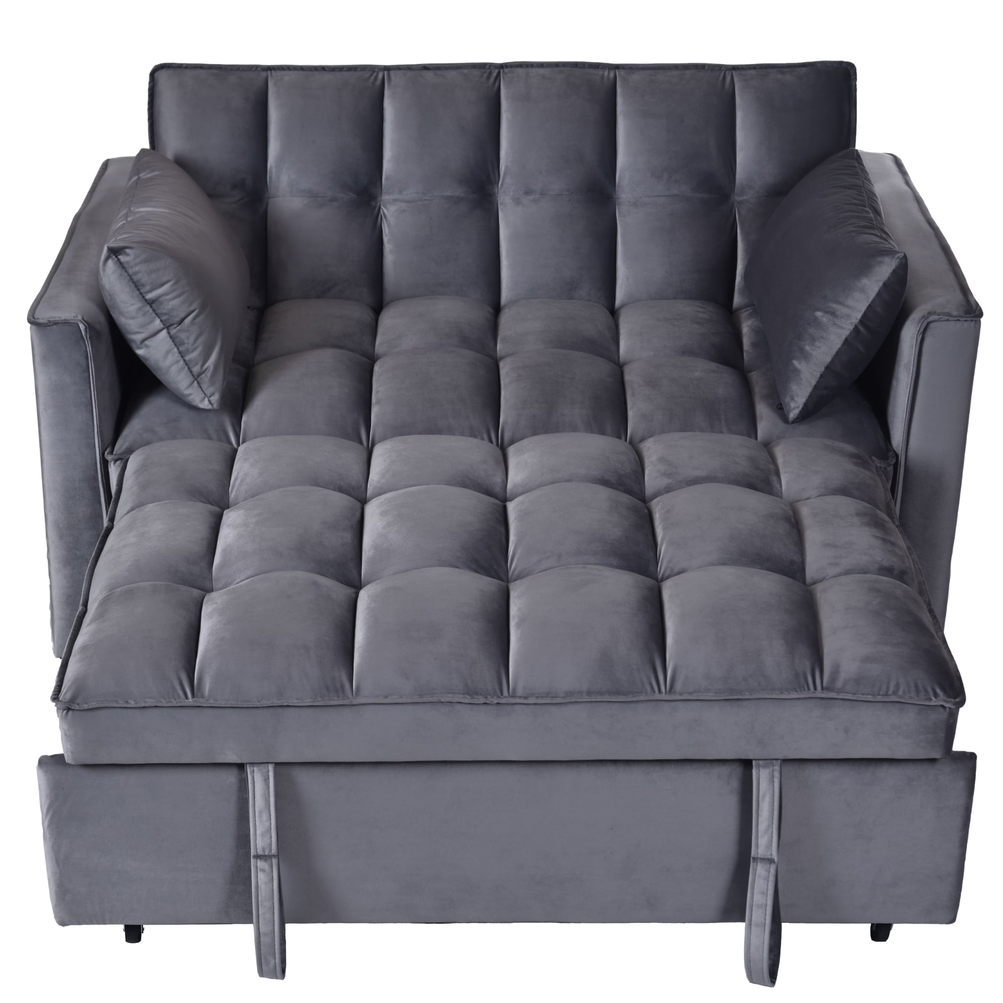 MAYEERTY Convertible Sofa Bed, Velvet Pullout Couch with Adjustable Backrest, Grey