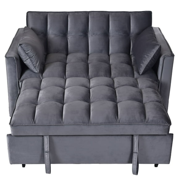 Dovelina Convertible Sofa Bed, Velvet Pullout Couch with Adjustable Backrest, Grey
