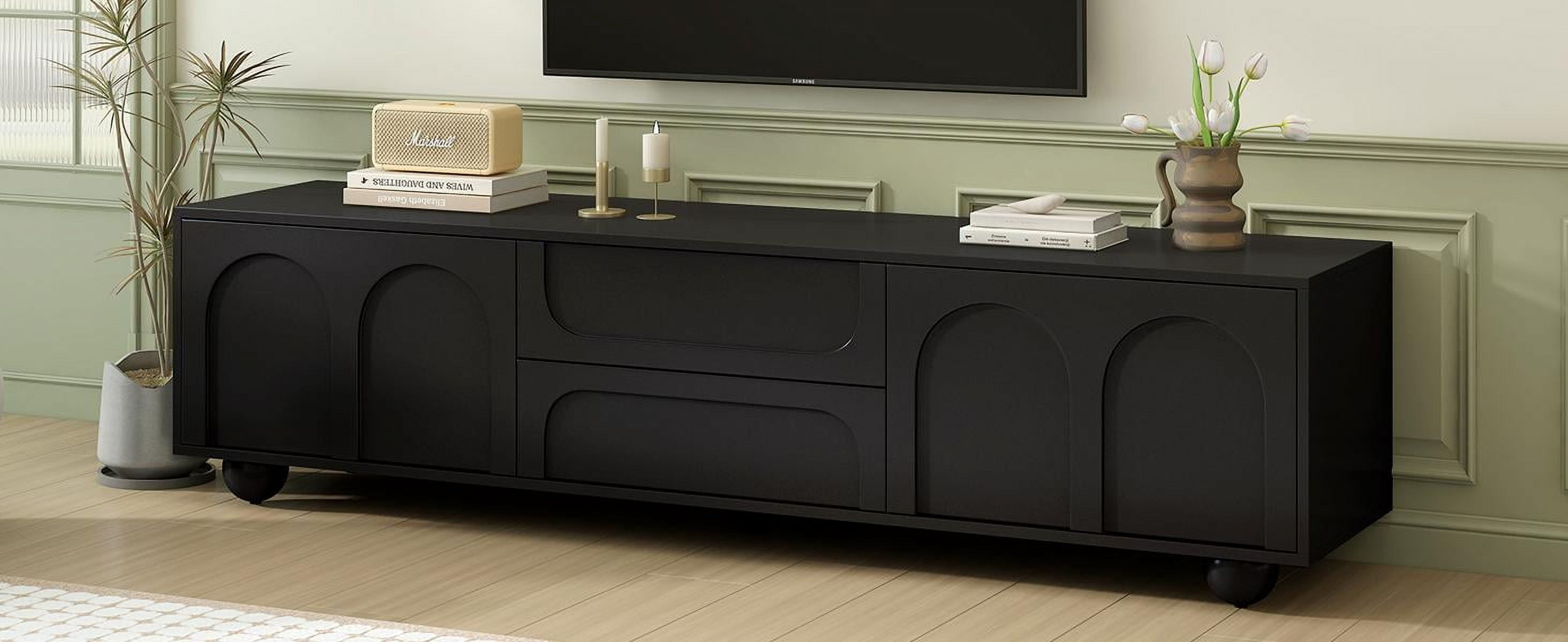 MAYEERTY Cream Style TV Stand with Arched Doors & 2 Drawers for TVs up to 75", Minimalist Media Console with Rebound Device