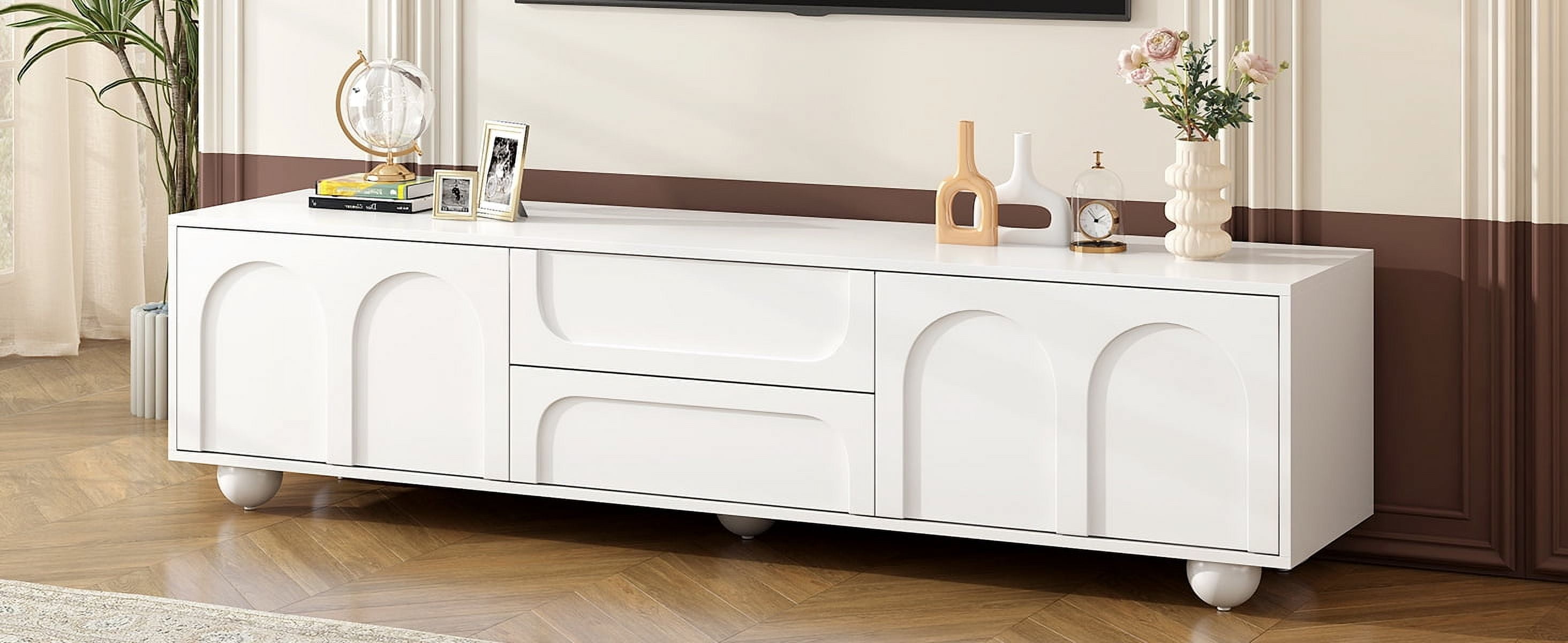MAYEERTY Cream Style TV Stand with Arched Doors & 2 Drawers for TVs up to 75", Minimalist Media Console with Rebound Device
