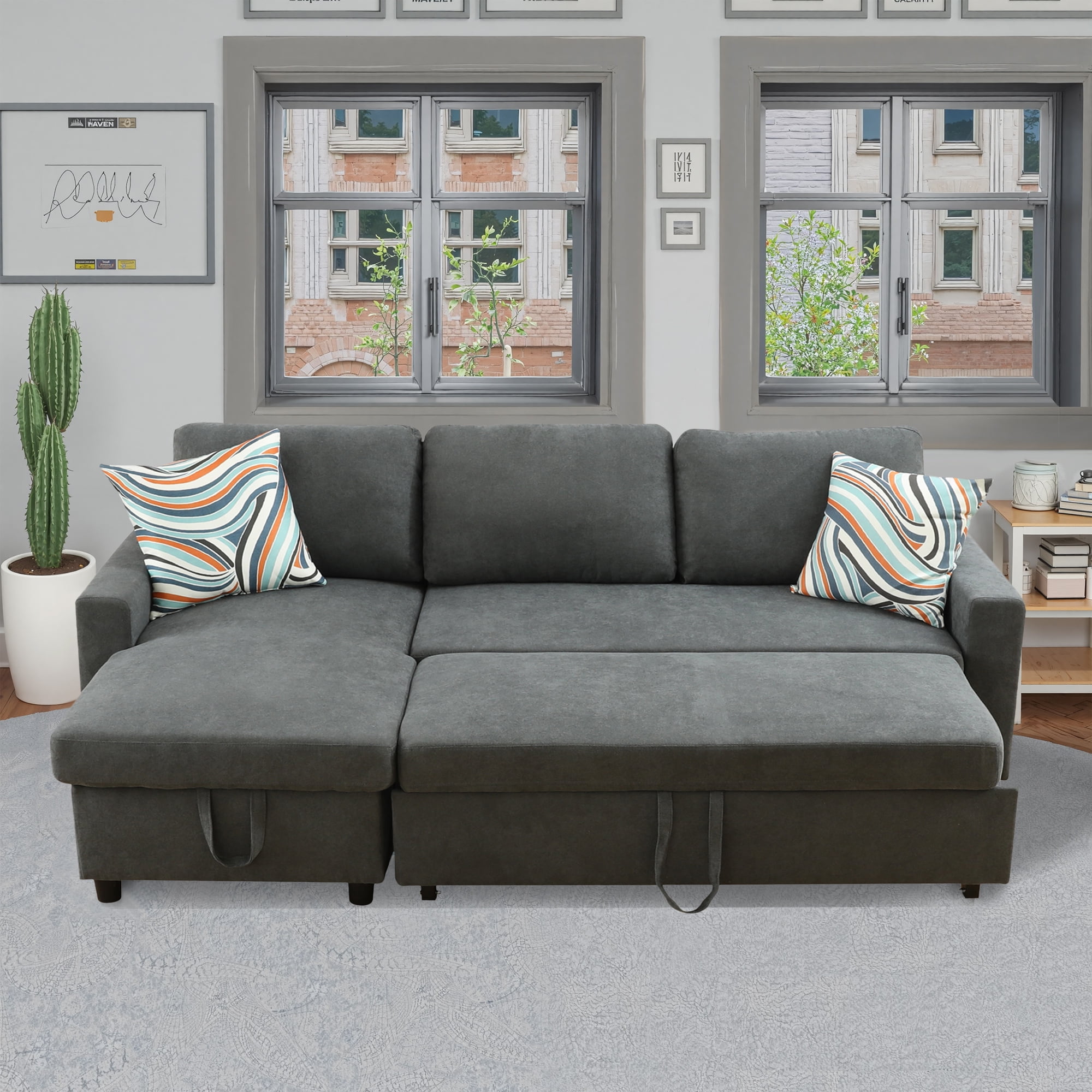 MAYEERTY 83" Convertible Fluffy Fabric 2-Piece Couch - Upholstered Loveseat, Plush Velvet Sofa Bed, Dark Gray