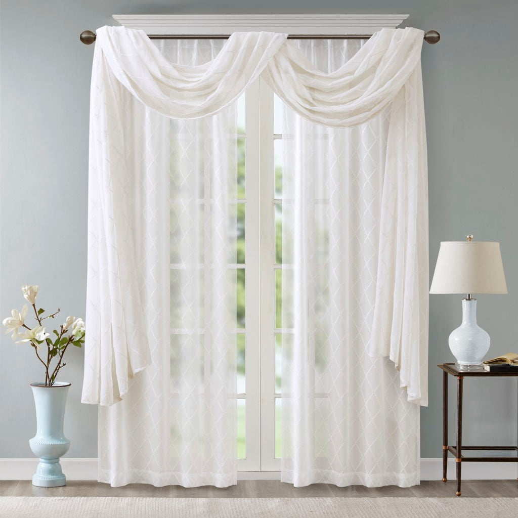 MAYEERTY Diamond Sheer Embroidered Window Scarf Living Room