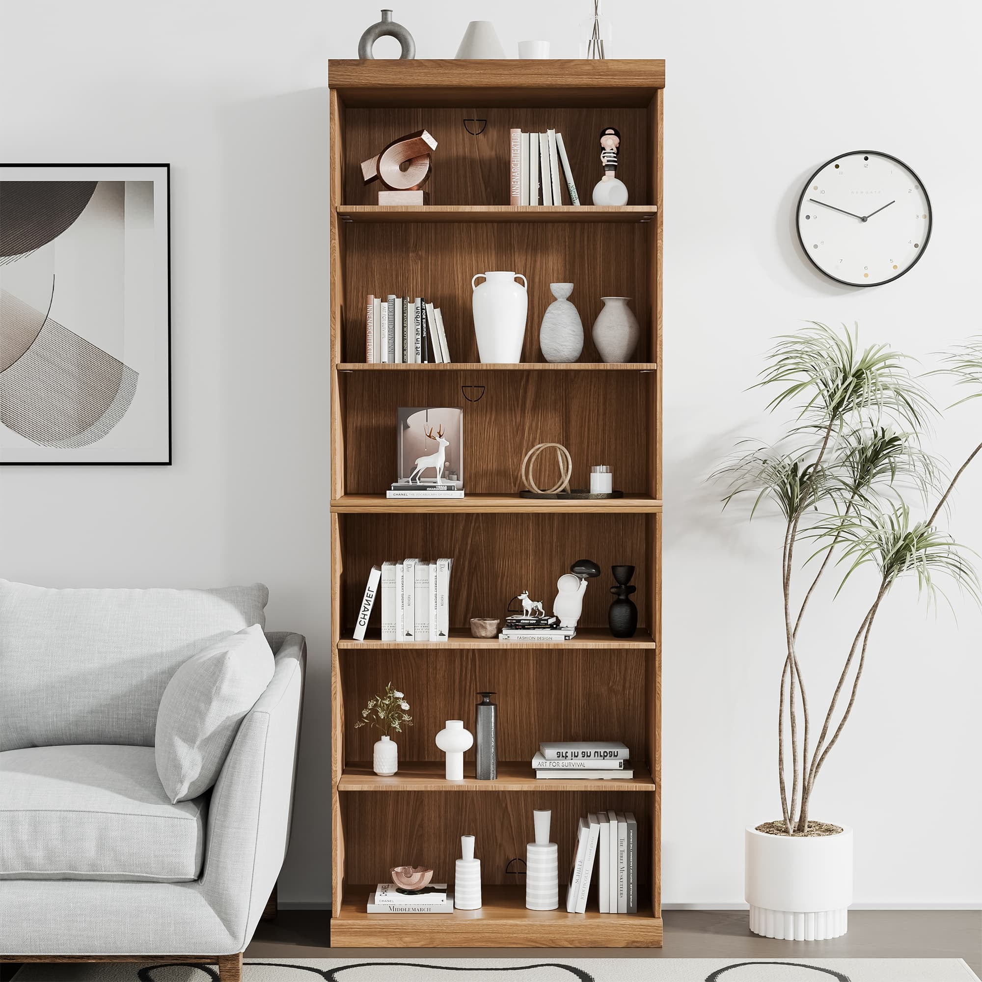 MAYEERTY Doorless Open Shelves Storage Wood Cabinet for Living Room