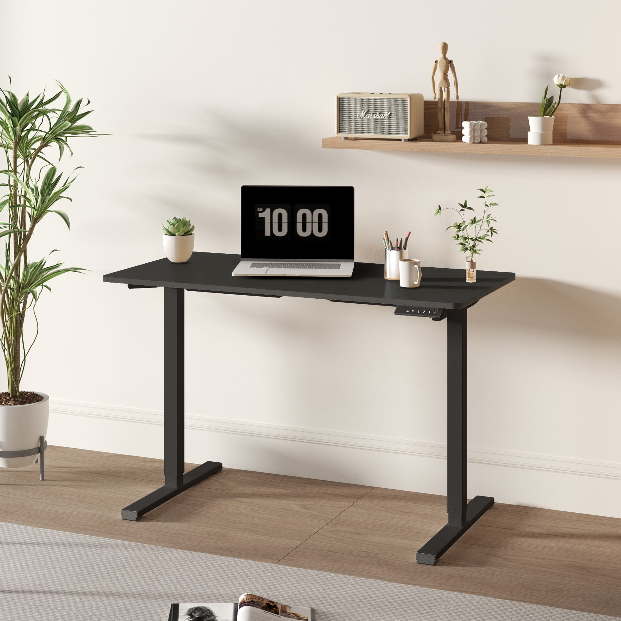 MAYEERTY Electric Standing Desk, Adjustable Height Desk for Home Office, 55 x 28 inches Sit Stand Workstation, Black Frame & Black Top