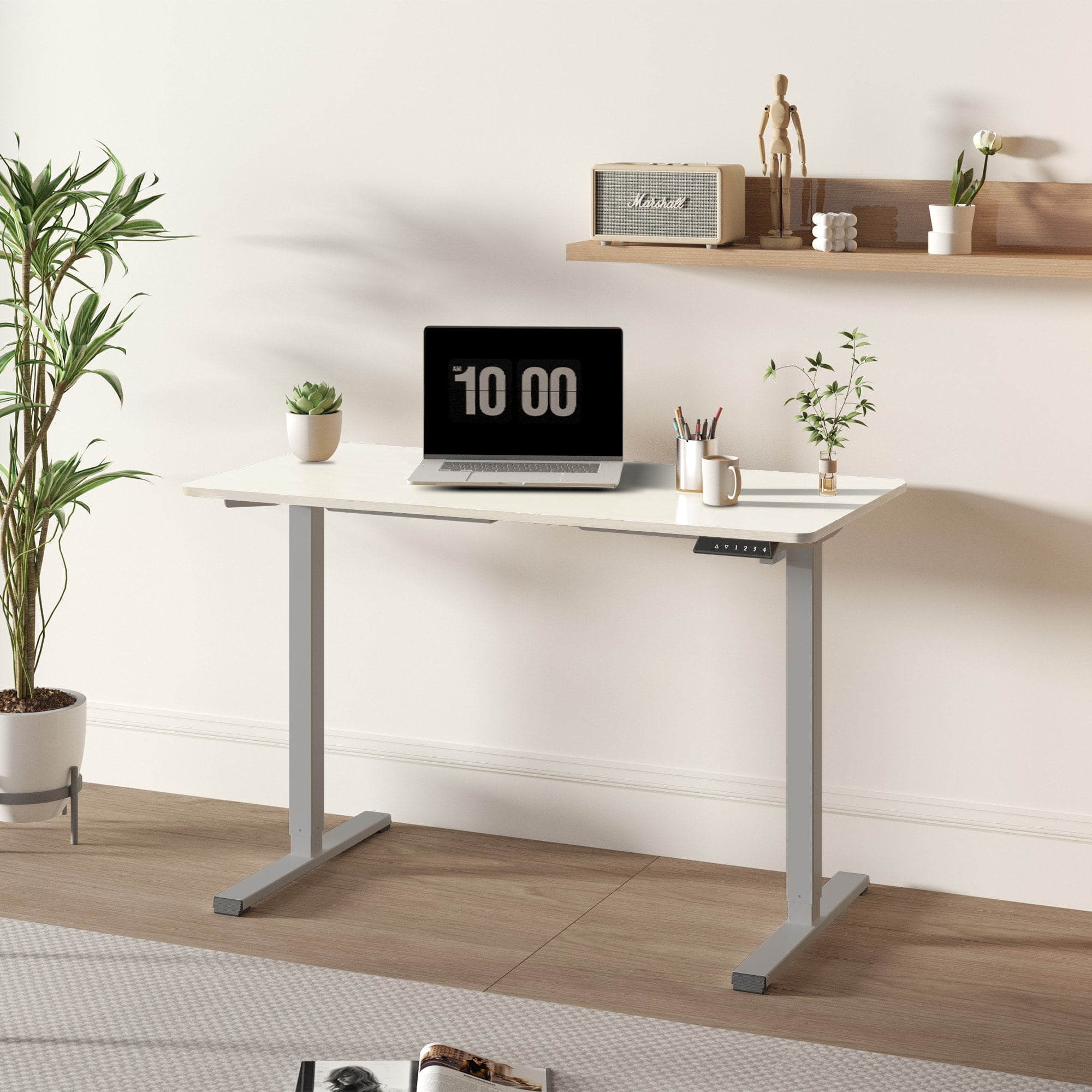 MAYEERTY Electric Standing Desk, Adjustable Height Desk for Home Office, 55 x 28 inches Sit Stand Workstation, Grey Frame & White Top