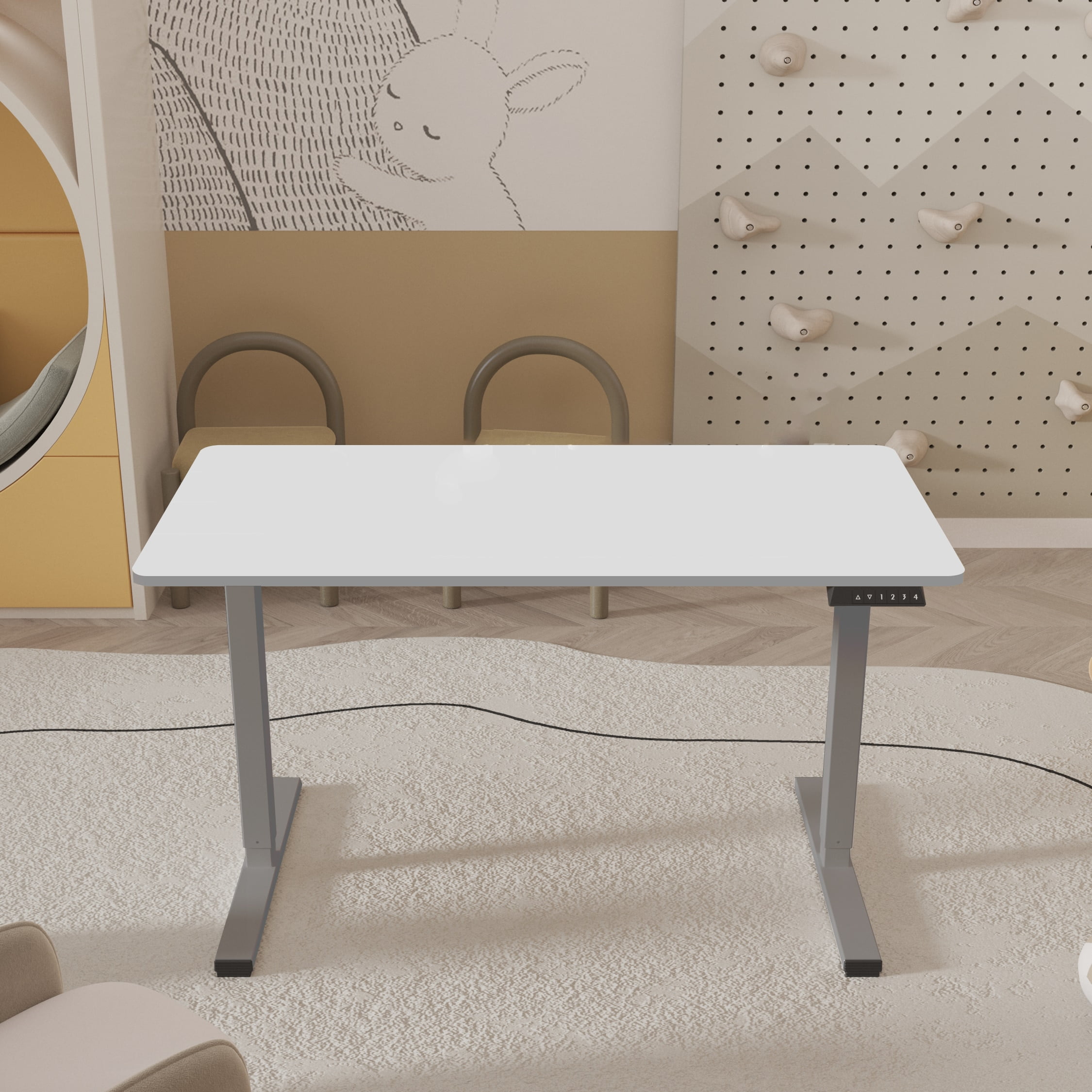 MAYEERTY Electric Standing Desk Adjustable Height Desk for Home Office, Sit-Stand Computer Workstation, Grey Frame + White Top
