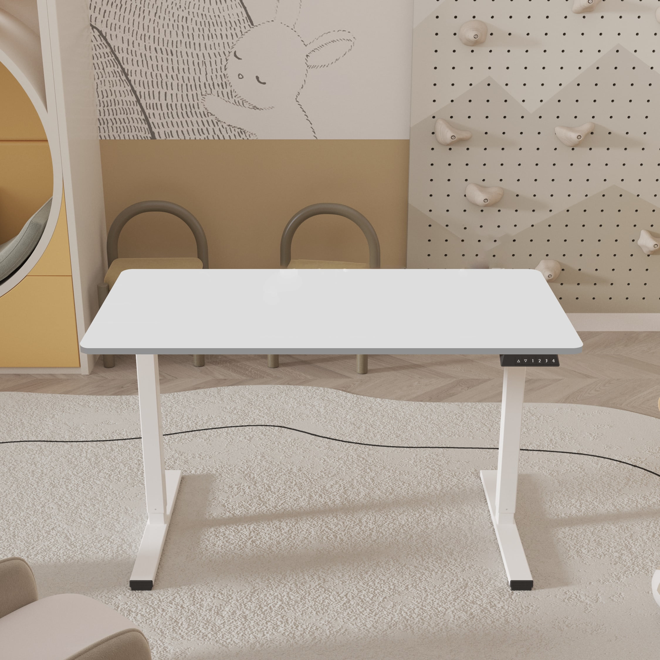 MAYEERTY Electric Standing Desk Adjustable Height Desk for Home Office, Sit-Stand Computer Workstation, White Frame + White Top