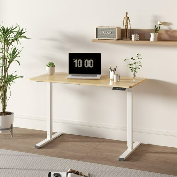 Dovelina Electric Standing Desk, Adjustable Height Desk for Home Office, Sit Stand Up Computer Workstation 48 x 24 inches (White Frame + Maple Top)
