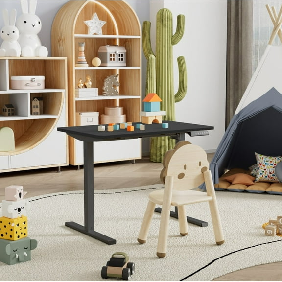 Dovelina Electric Standing Desk Whole Piece Adjustable Height Desk for Home Office, Sit-Stand Computer Workstation, Black Frame + Black Top