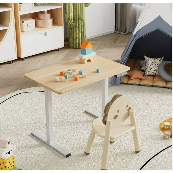 Dovelina Electric Standing Desk Whole Piece Adjustable Height Desk for Home Office, Sit-Stand Computer Workstation, White Frame + Maple Top