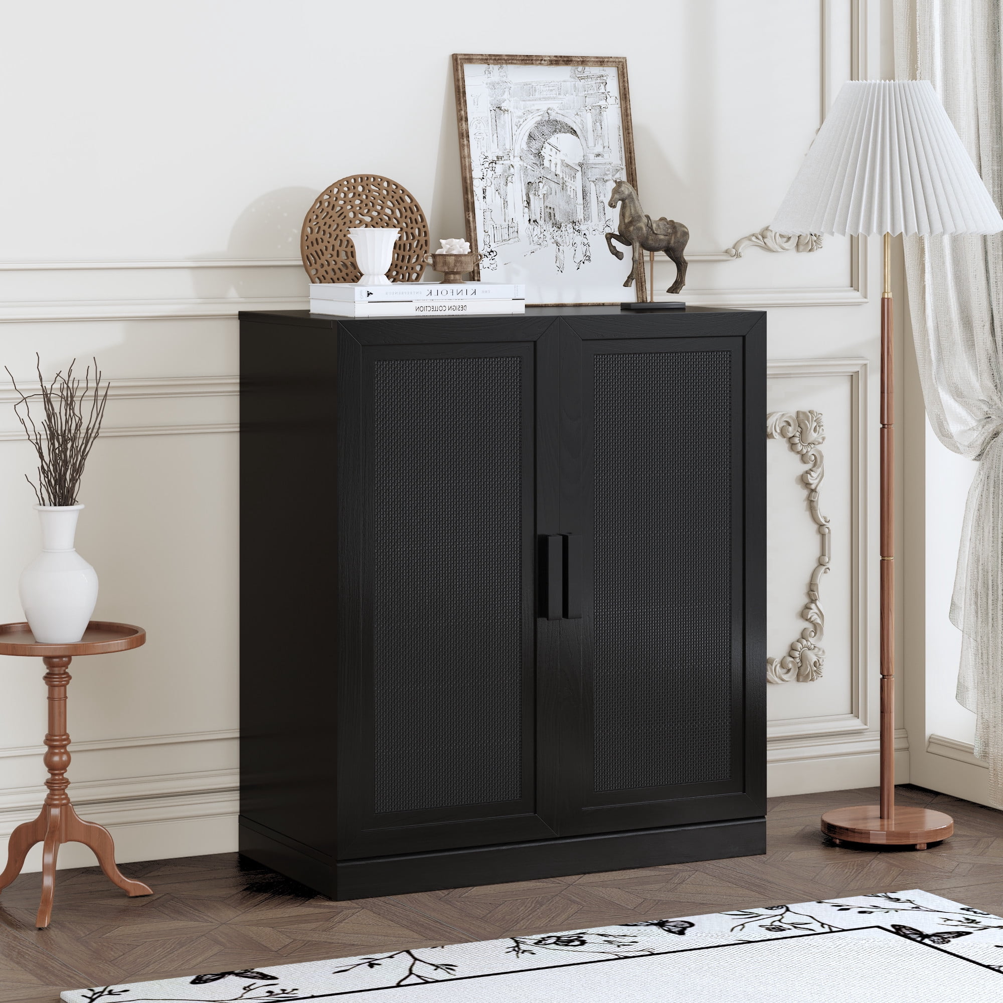 MAYEERTY Entryway Storage Cabinet Set of 2 Wood Accent Cabinet for Living Room,Black