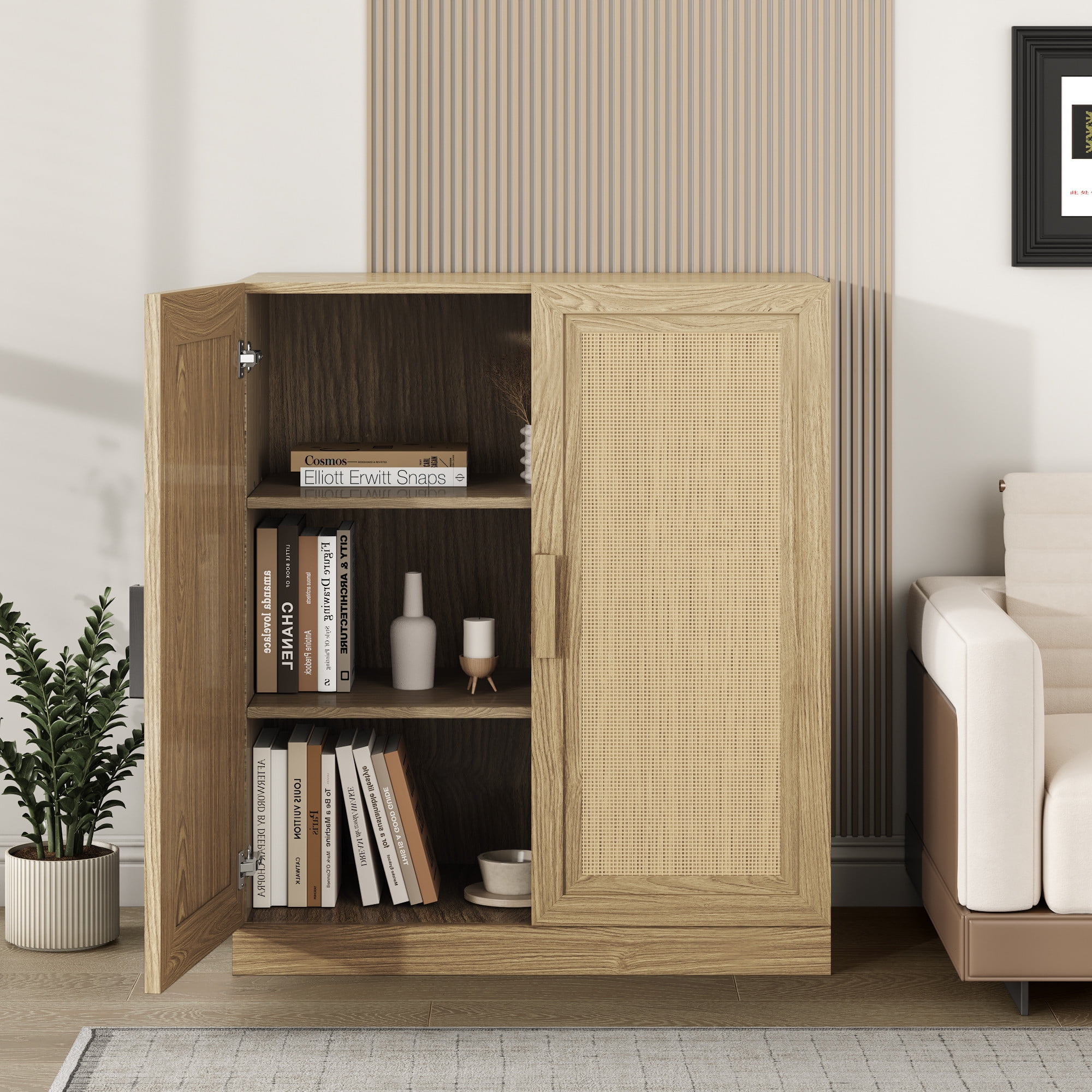 MAYEERTY Entryway Storage Cabinet Wood Accent Cabinet for Living Room,Brown