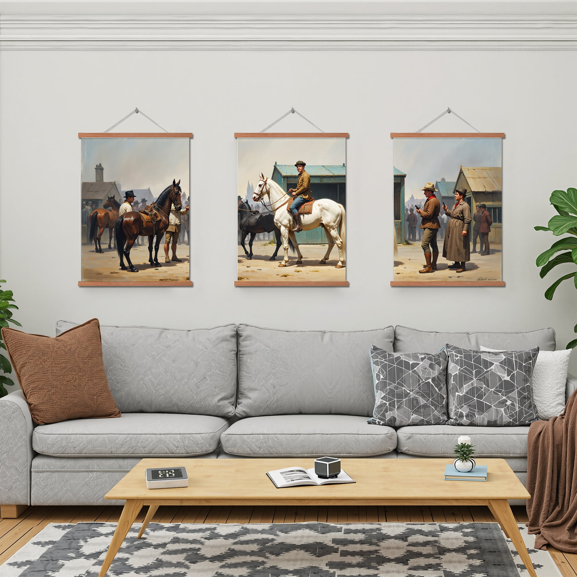 MAYEERTY Modern Abstract Wall Art Painting, Living Room Decor, Brown Hanging Rod Frame, 23.6"x15.8"