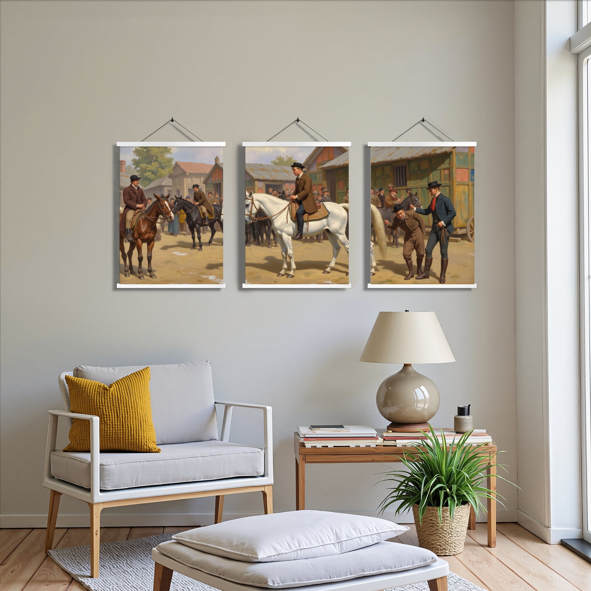 MAYEERTY Modern Abstract Wall Art Painting, Living Room Decor, White Hanging Rod Frame, 15.7"x11.8"