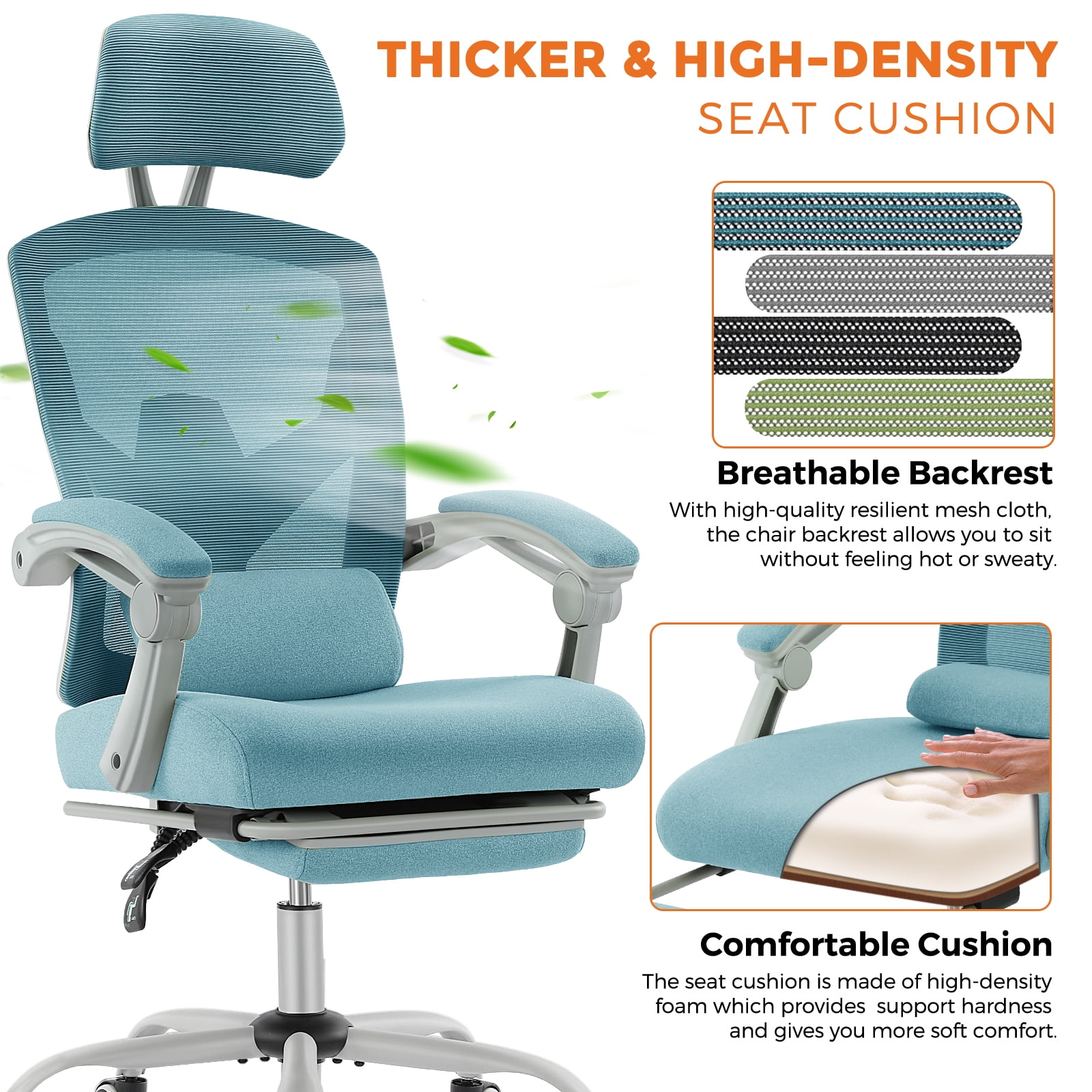 MAYEERTY Ergonomic Office Chair, High Back Adjustable Computer Desk Chair with Lumbar Support, 275lb, Blue