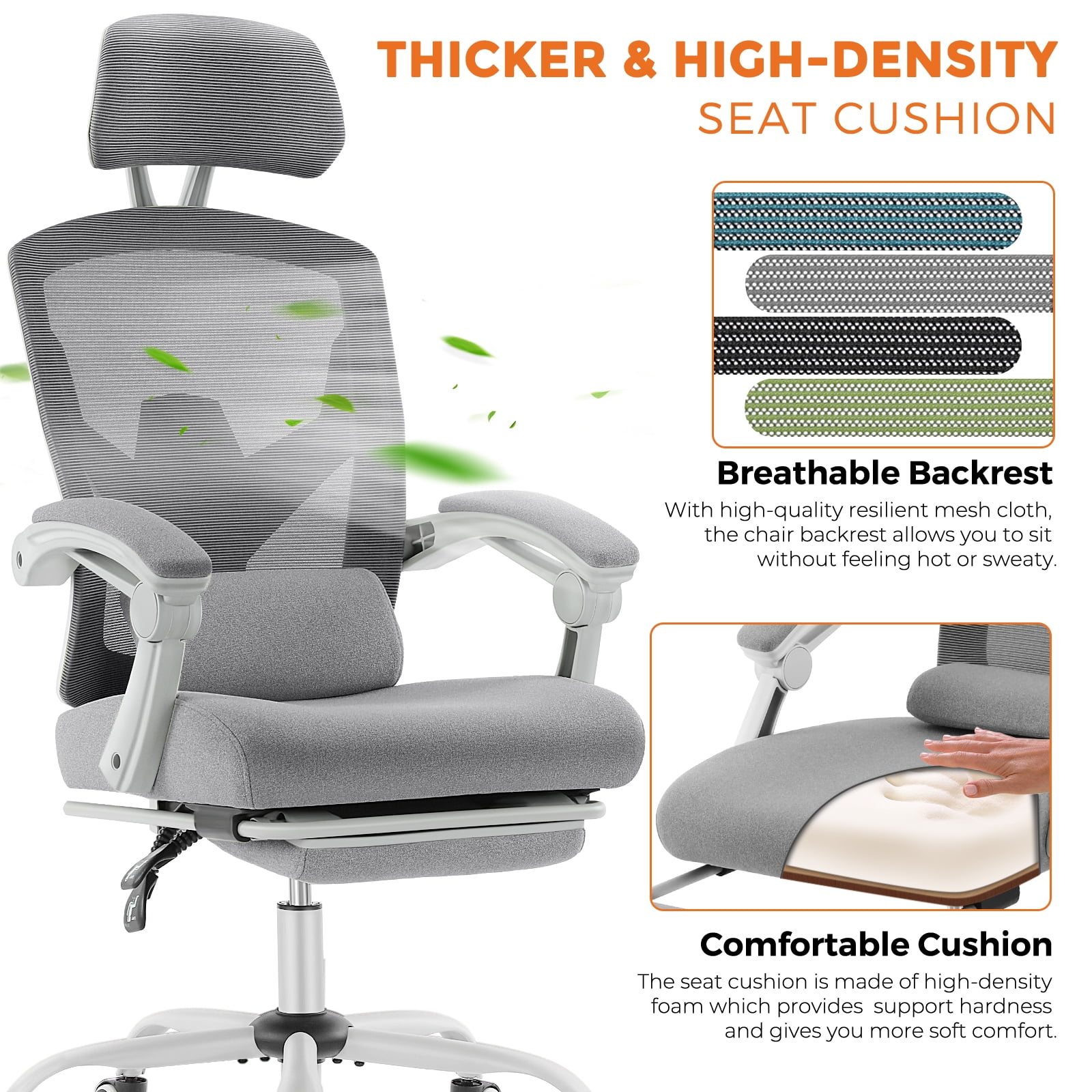 MAYEERTY Ergonomic Office Chair, High Back Adjustable Computer Desk Chair with Lumbar Support, 275lb, Gray