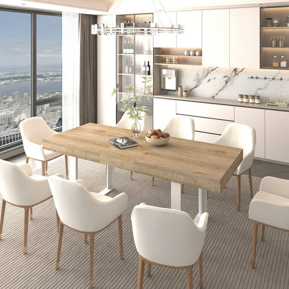 Dovelina Extendable Dining Table for 10, Farmhouse Wooden Kitchen Expanding Table, Large Expandable Conference Table