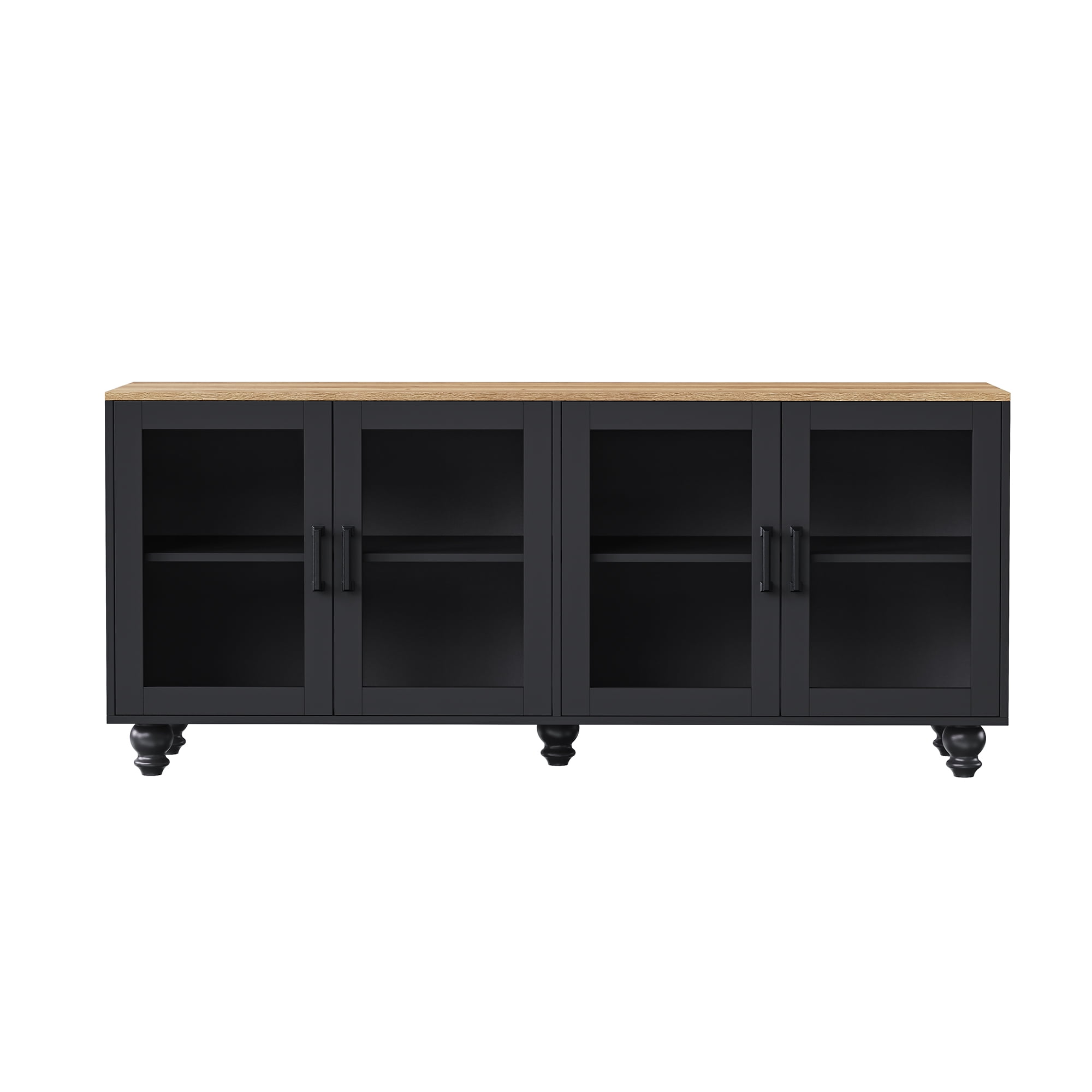 MAYEERTY Farmhouse TV Stand - Tempered Glass Doors, Fits 70" TVs, Versatile Sideboard with Adjustable Shelves