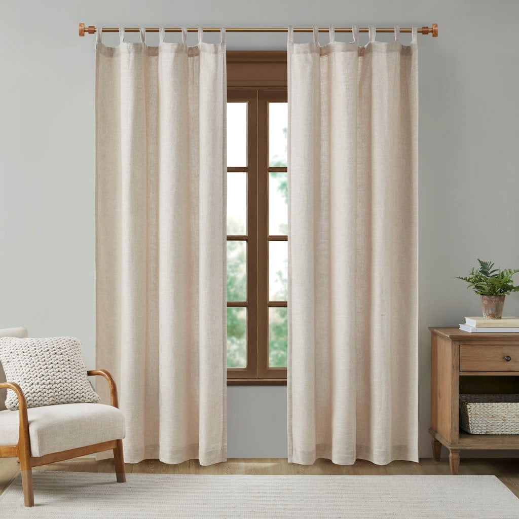 MAYEERTY Faux Linen Curtain Panel - Tab Top, Fleece Lined, Single