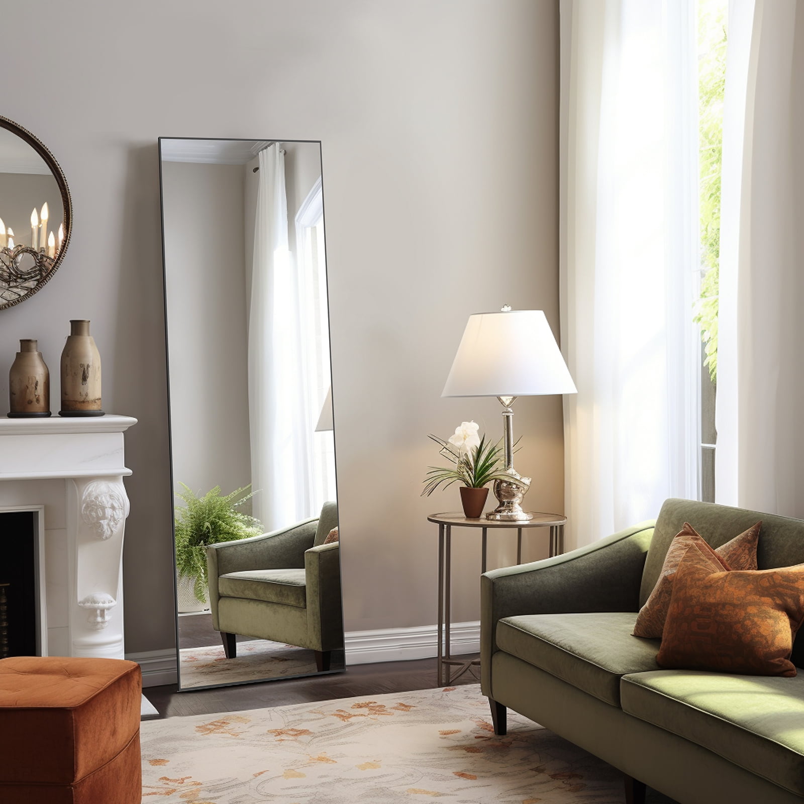 MAYEERTY Floor Standing Mirror, Wall Mirror with Stand Aluminum Alloy Thin Frame