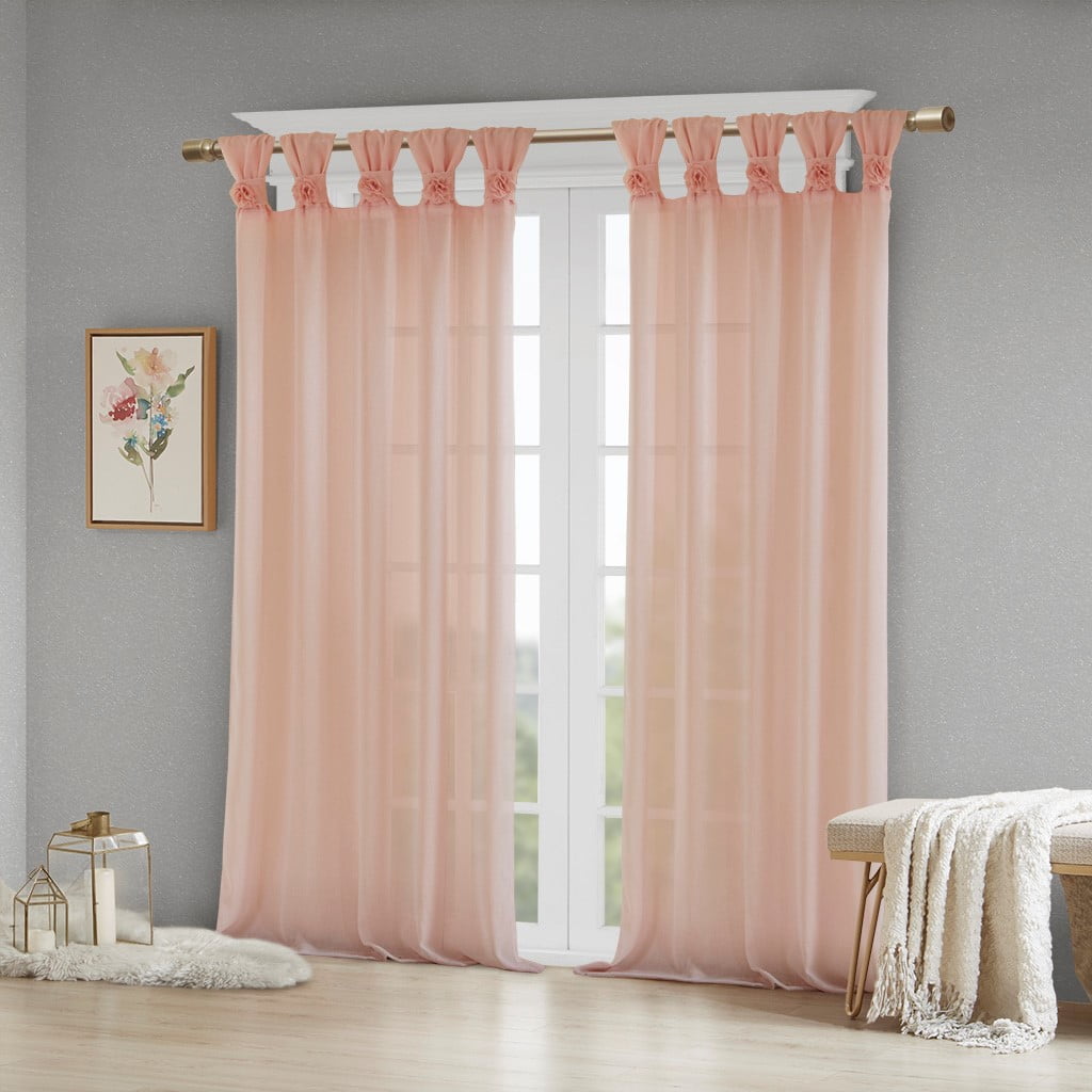 MAYEERTY Floral Embellished Cuff Tab Top Solid Curtain Panel(Only 1 Pc Panel)