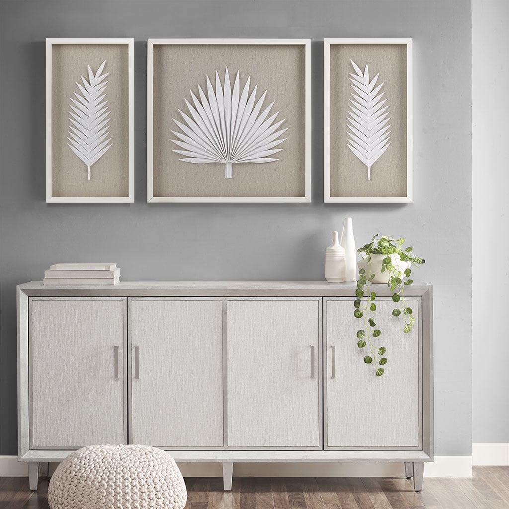 MAYEERTY Framed Rice Paper Palm Leaves 3-Piece Shadowbox Wall Decor Set