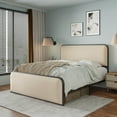 thumbnail image 1 of MAYEERTY Queen Metal Bed Frame Curved Upholstered Headboard Storage for Bedroom Beige, 1 of 8