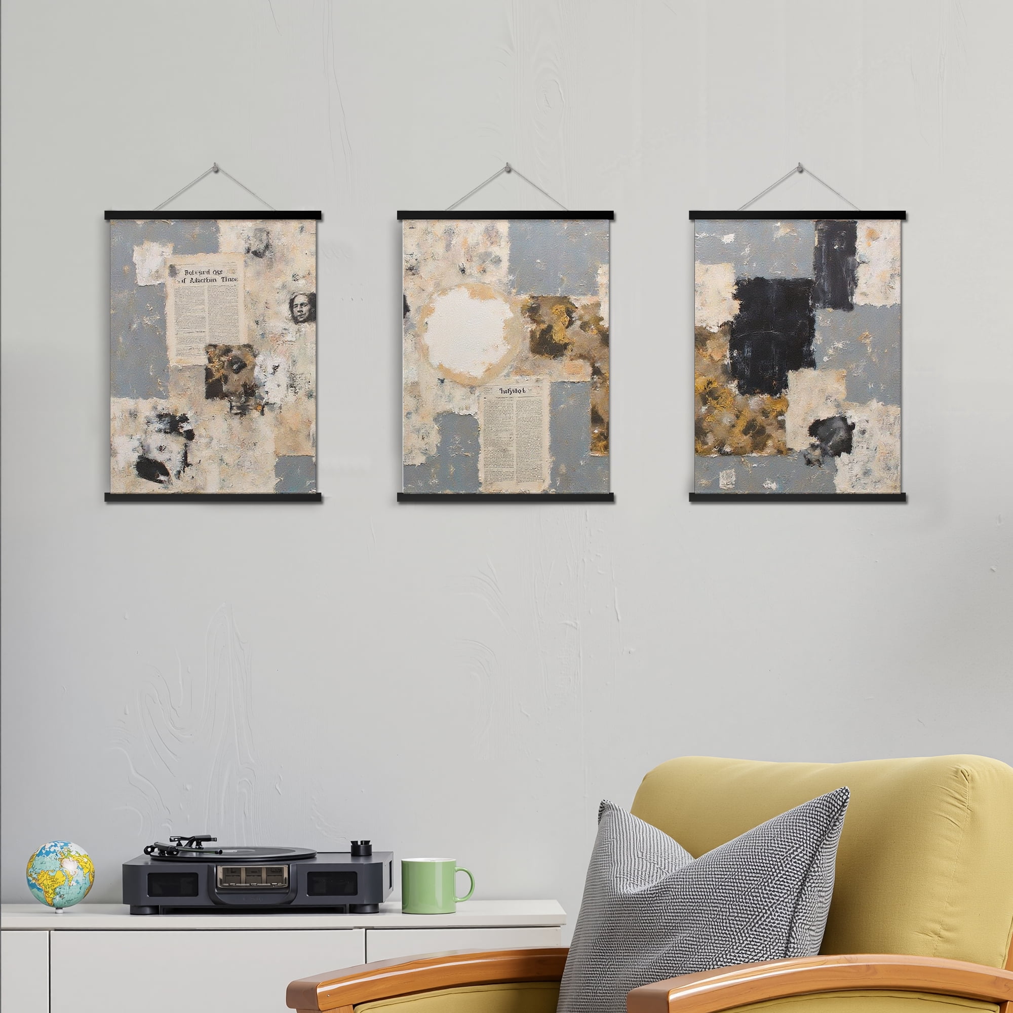 MAYEERTY Modern Abstract Wall Art Painting, Living Room Decor, Black Hanging Rod Frame, 15.7"x11.8"
