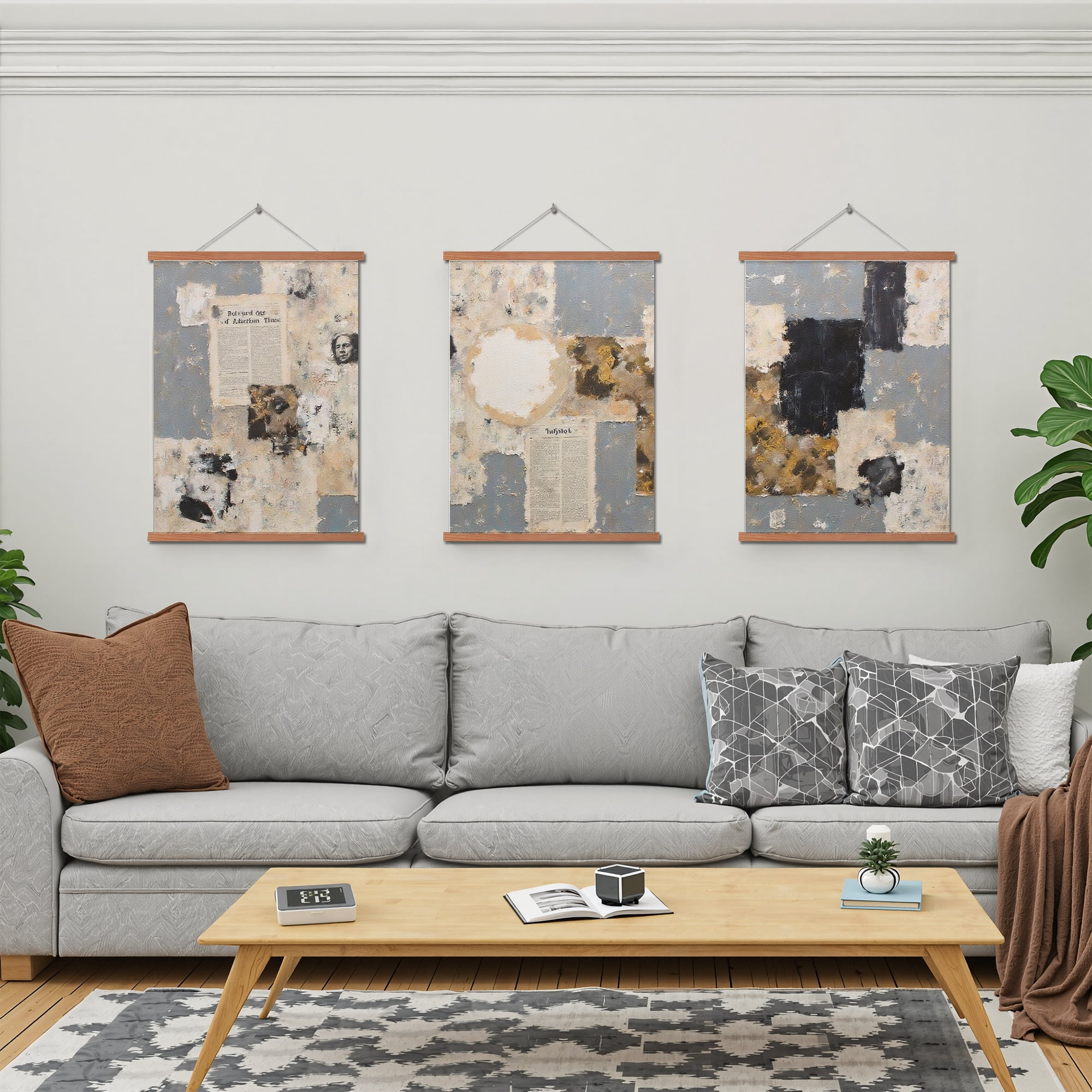 MAYEERTY Modern Abstract Wall Art Painting, Living Room Decor, Brown Hanging Rod Frame, 15.7"x11.8"