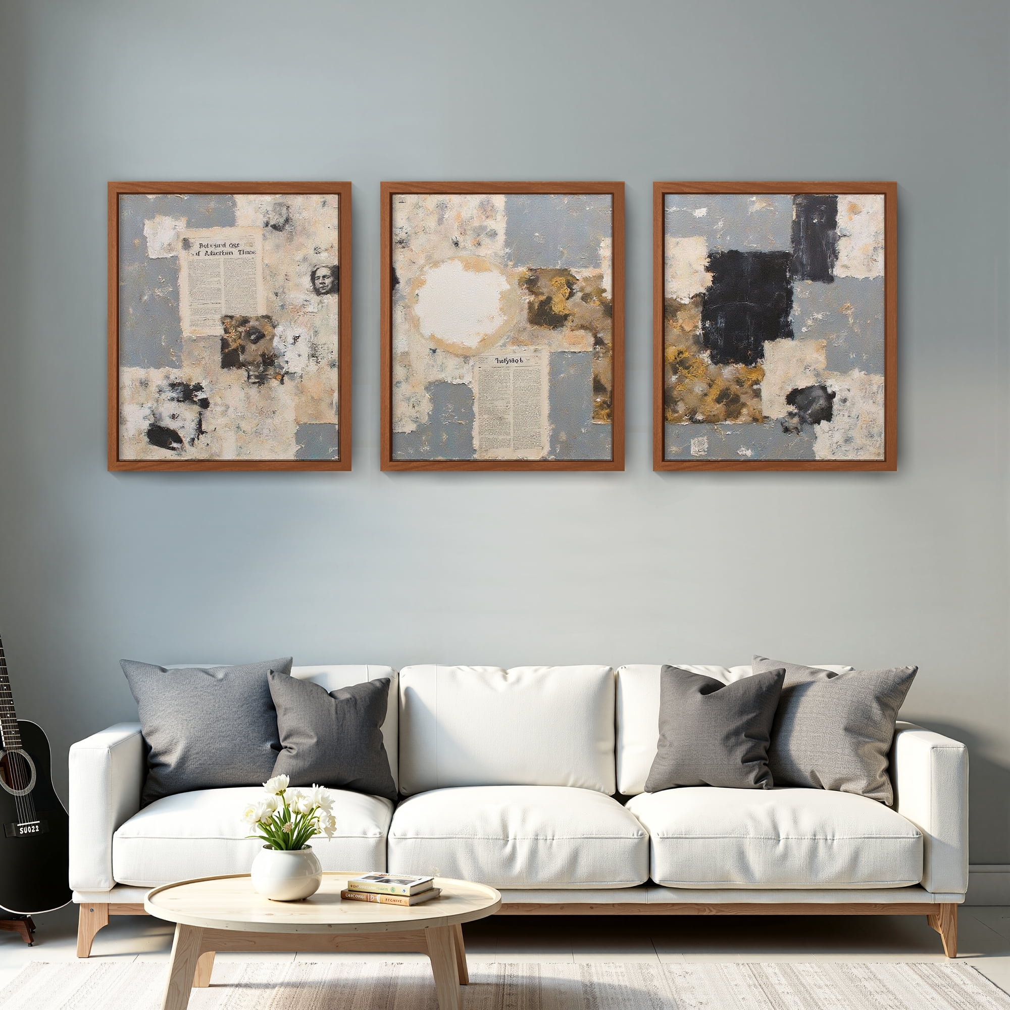 MAYEERTY Modern Abstract Wall Art Painting, Living Room Decor, Brown MDF Frame, 15.7"x11.8"