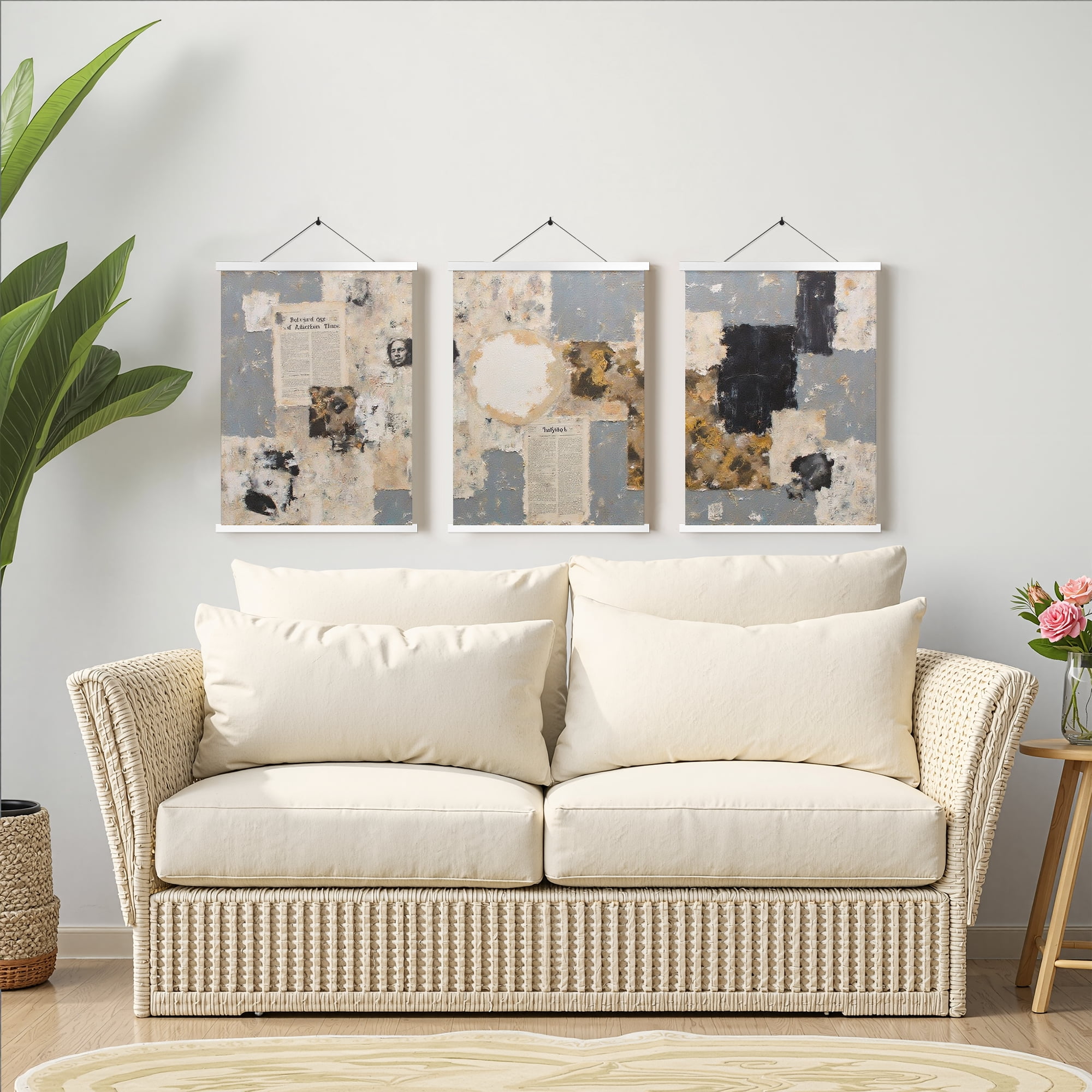 MAYEERTY Modern Abstract Wall Art Painting, Living Room Decor, White Hanging Rod Frame, 15.7"x11.8"