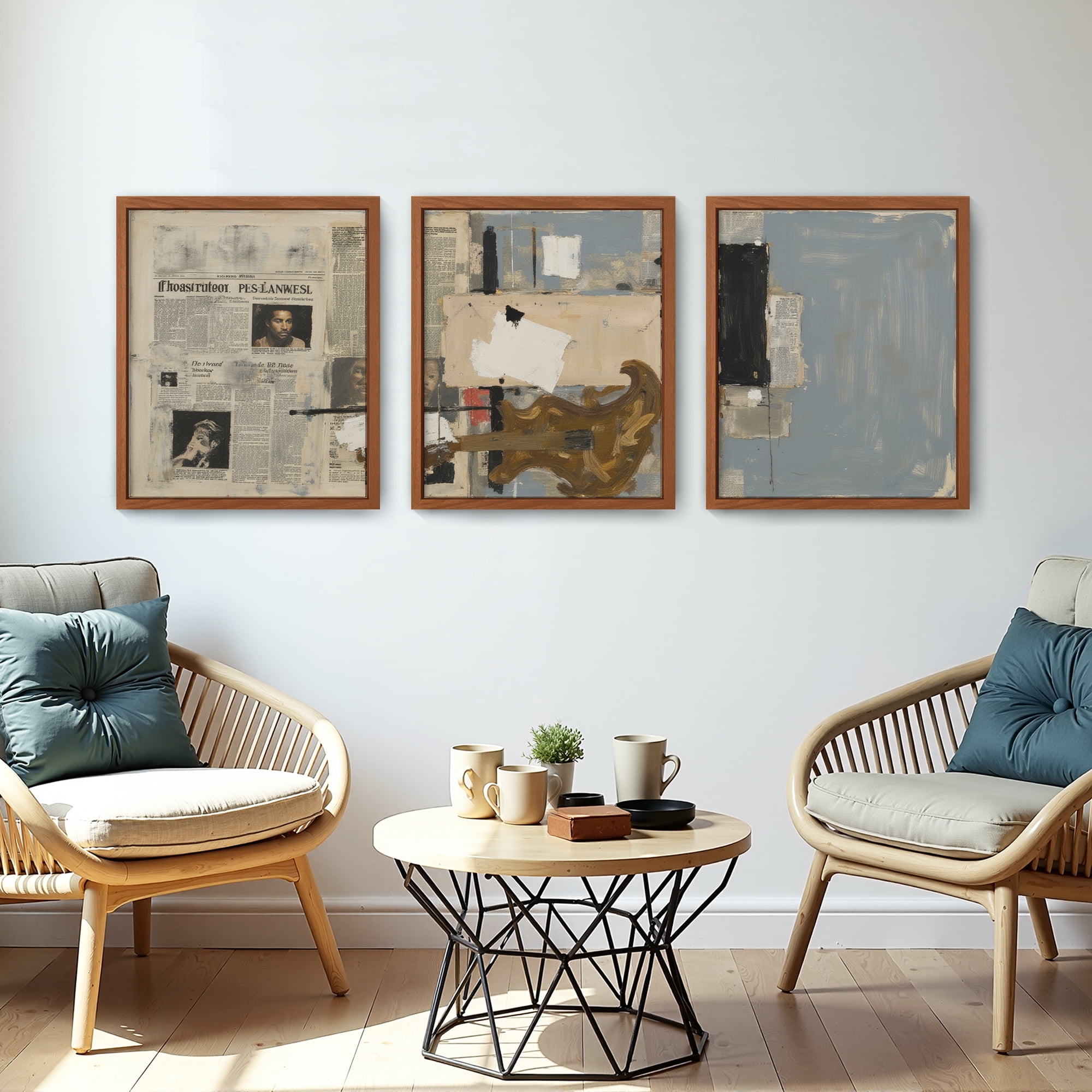 MAYEERTY Modern Abstract Wall Art Painting, Living Room Decor, Brown MDF Frame, 15.7"x11.8"