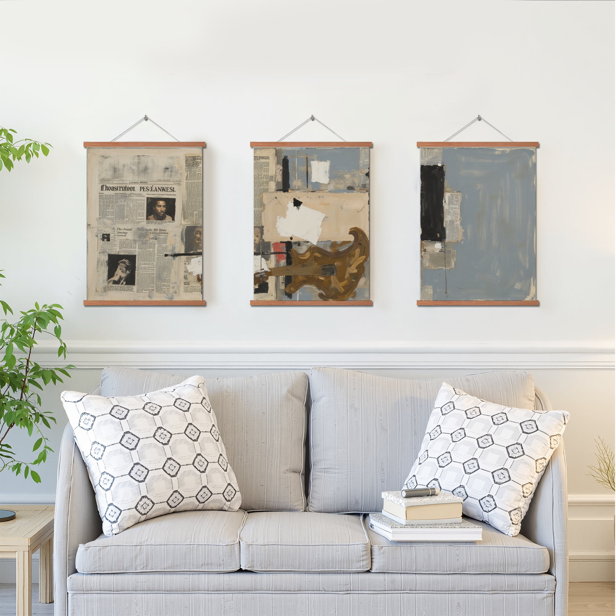 MAYEERTY Modern Abstract Wall Art Painting, Living Room Decor, Brown Hanging Rod Frame, 15.7"x11.8"