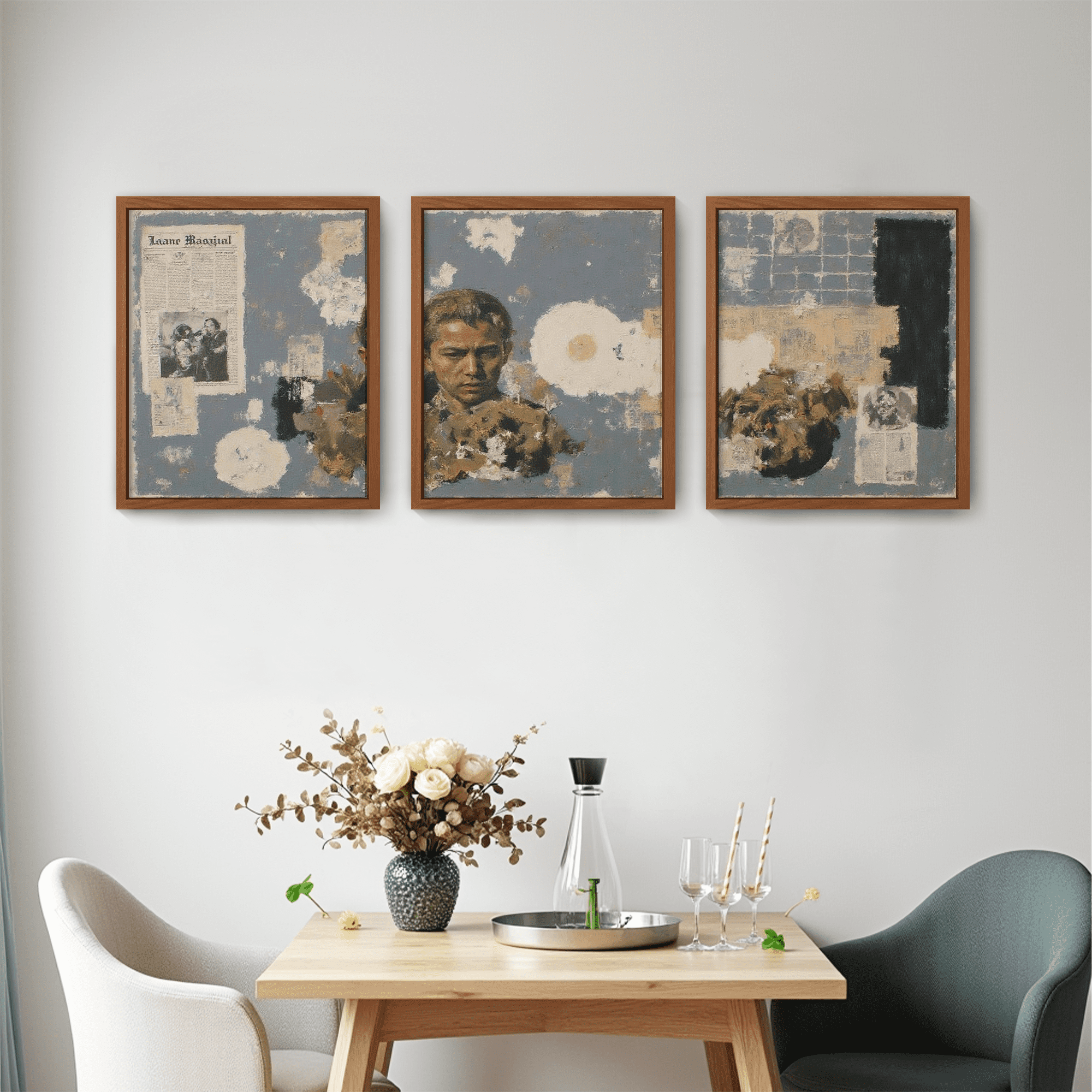 MAYEERTY Modern Abstract Wall Art Painting, Living Room Decor, Brown MDF Frame, 7.87"x9.84"