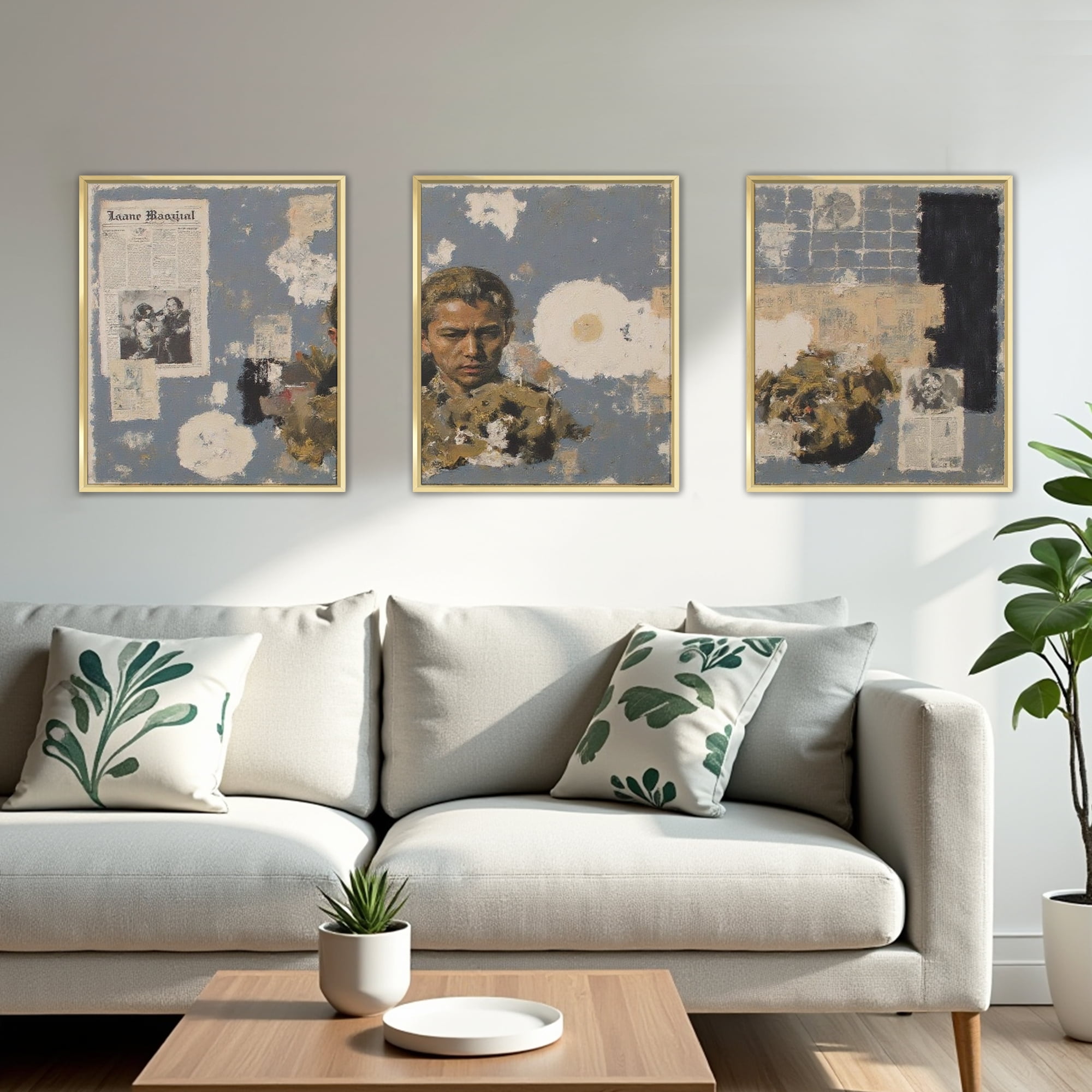 MAYEERTY Modern Abstract Wall Art Painting, Living Room Decor, Gold Aluminum Alloy Frame, 23.6"x15.8"