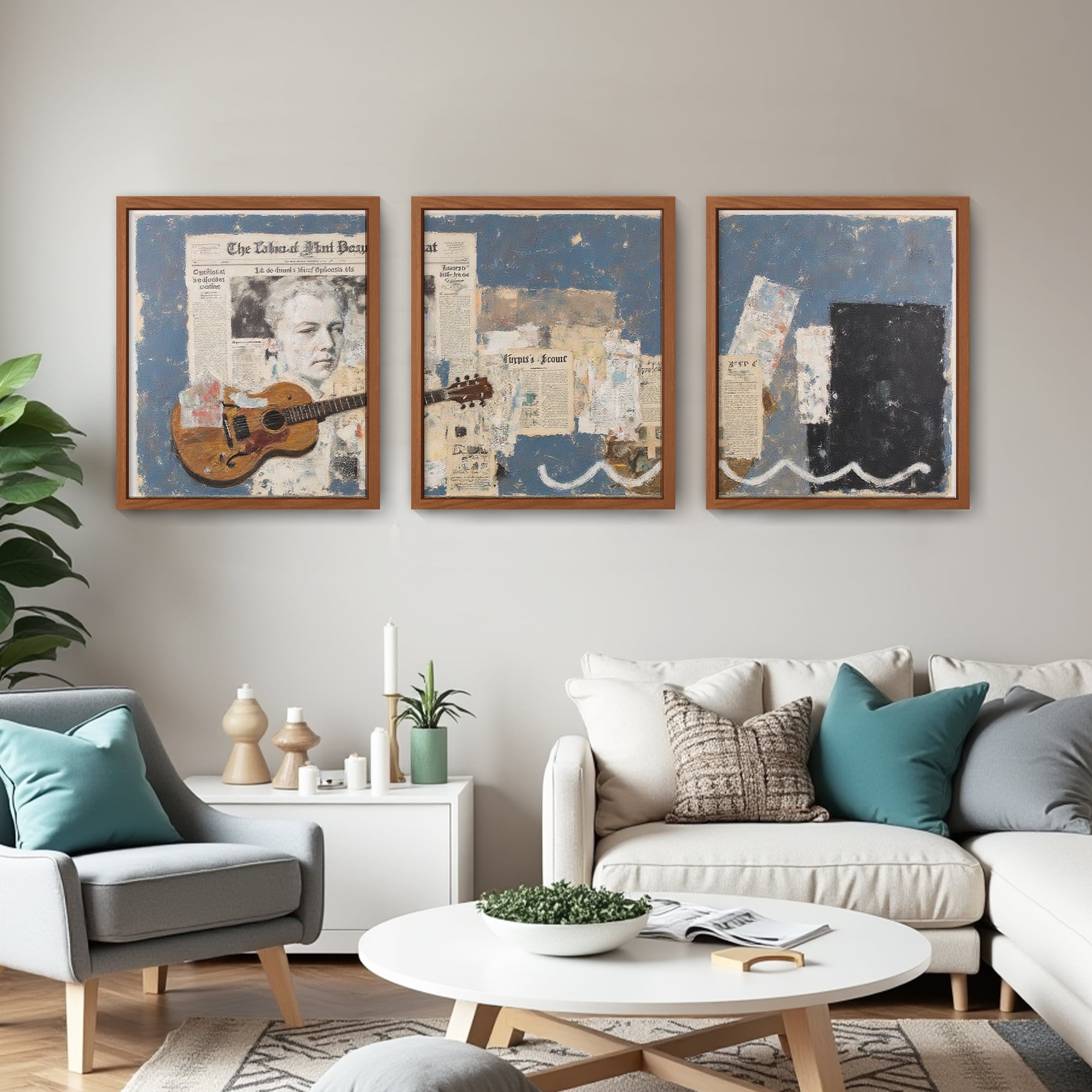 MAYEERTY Modern Abstract Wall Art Painting, Living Room Decor, Brown MDF Frame, 15.7"x11.8"