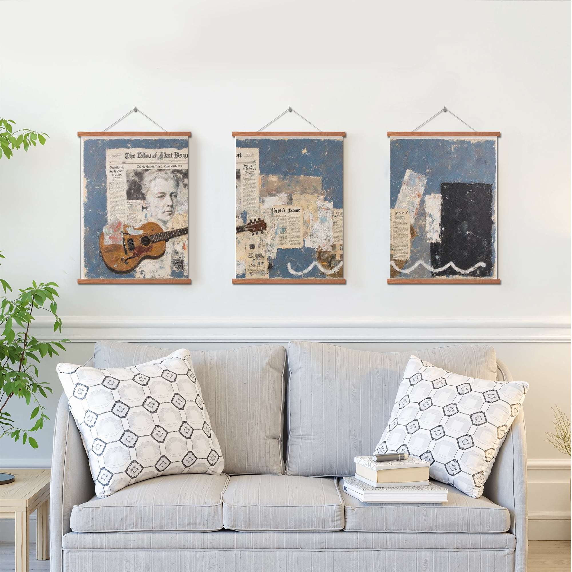 MAYEERTY Modern Abstract Wall Art Painting, Living Room Decor, Brown Hanging Rod Frame, 15.7"x11.8"