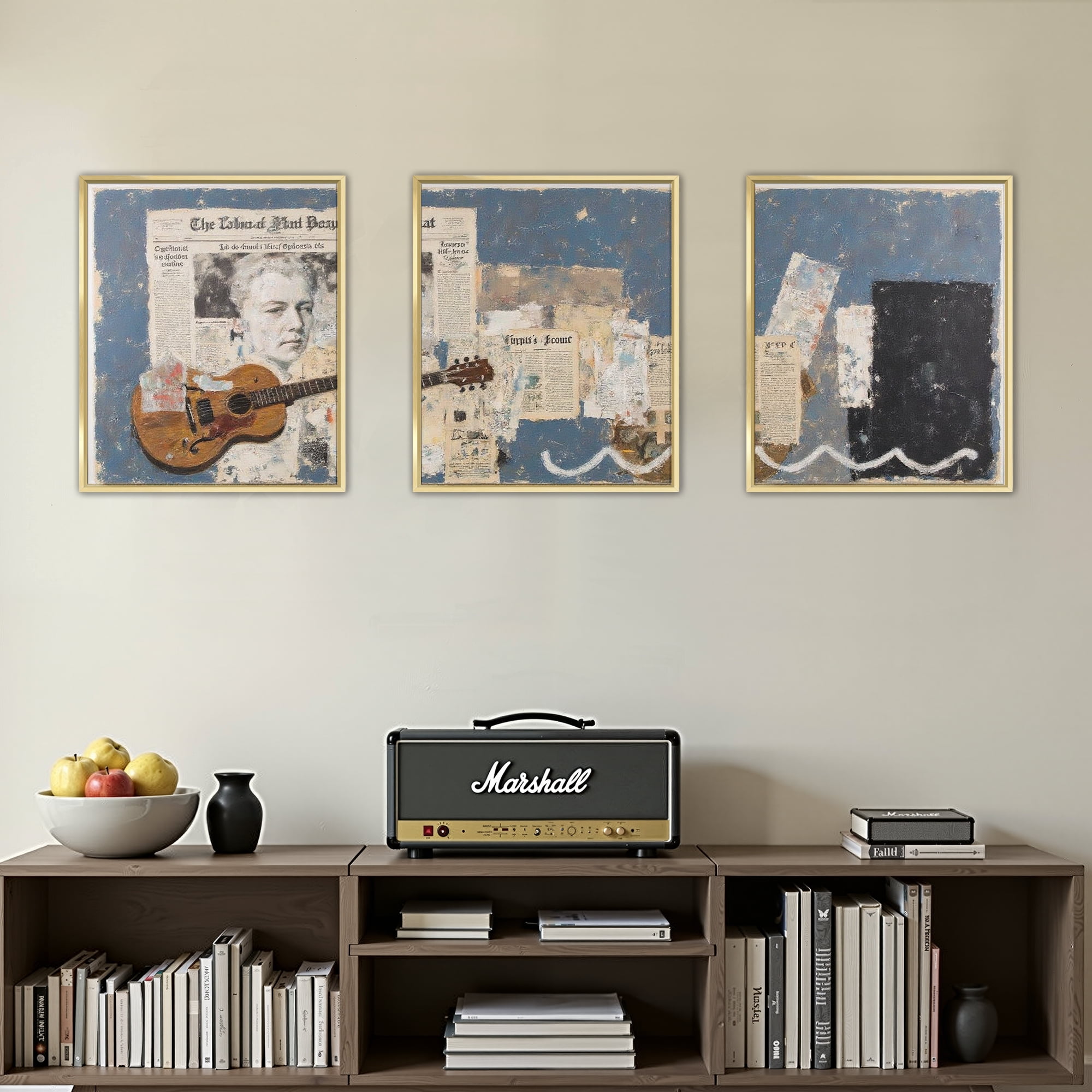 MAYEERTY Modern Abstract Wall Art Painting, Living Room Decor, Gold Aluminum Alloy Frame, 23.6"x15.8"