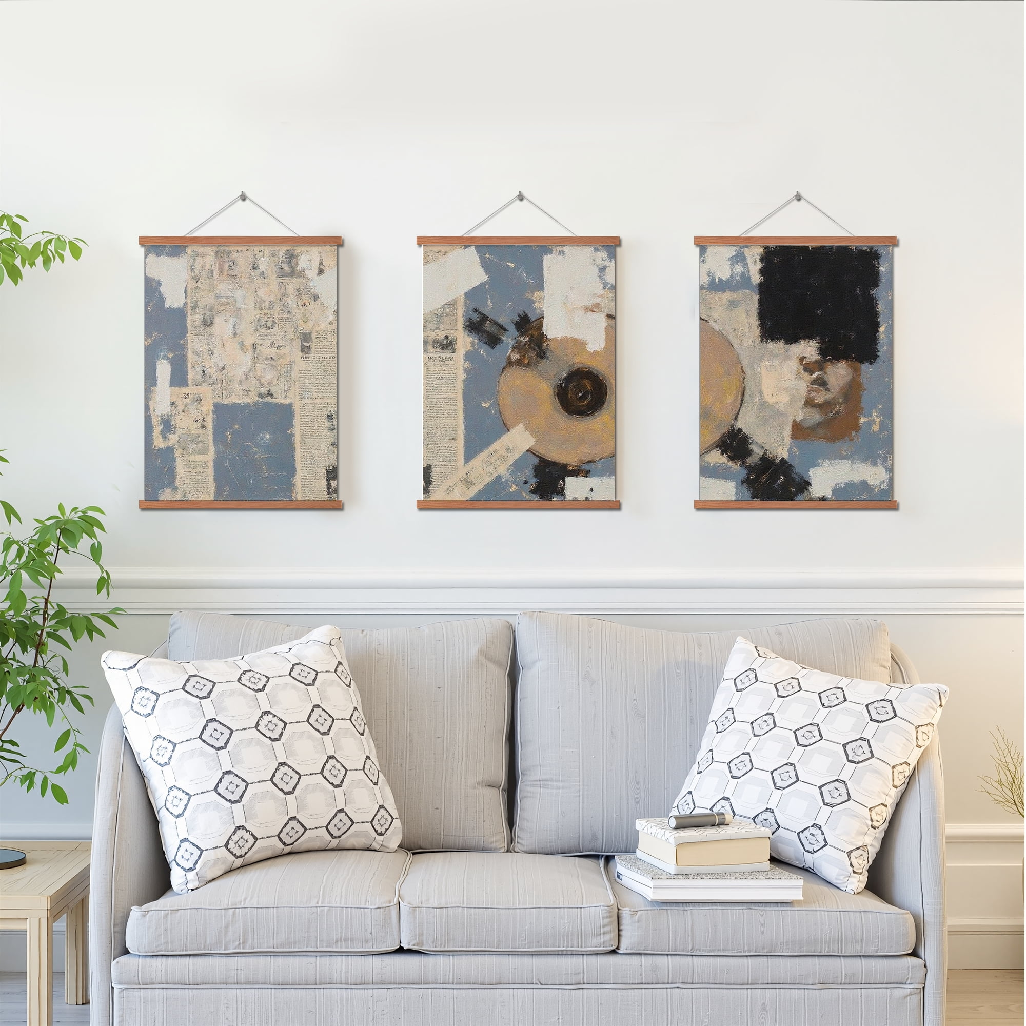 MAYEERTY Modern Abstract Wall Art Painting, Living Room Decor, Brown Hanging Rod Frame, 15.7"x11.8"