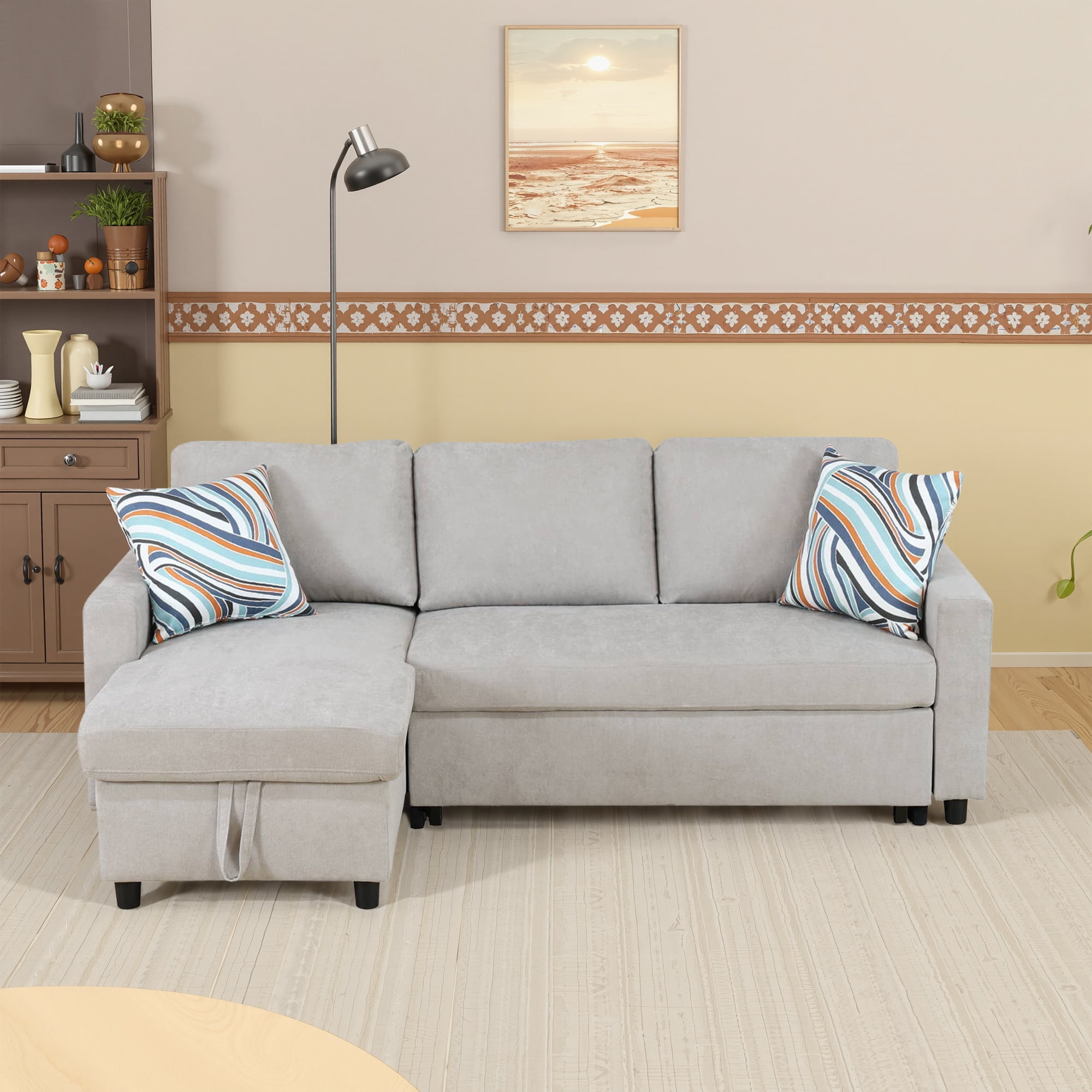 MAYEERTY 83" Convertible Fluffy Fabric 2-Piece Couch Upholstered Loveseat with Plush Velvet Texture Sofa Bed，Gray