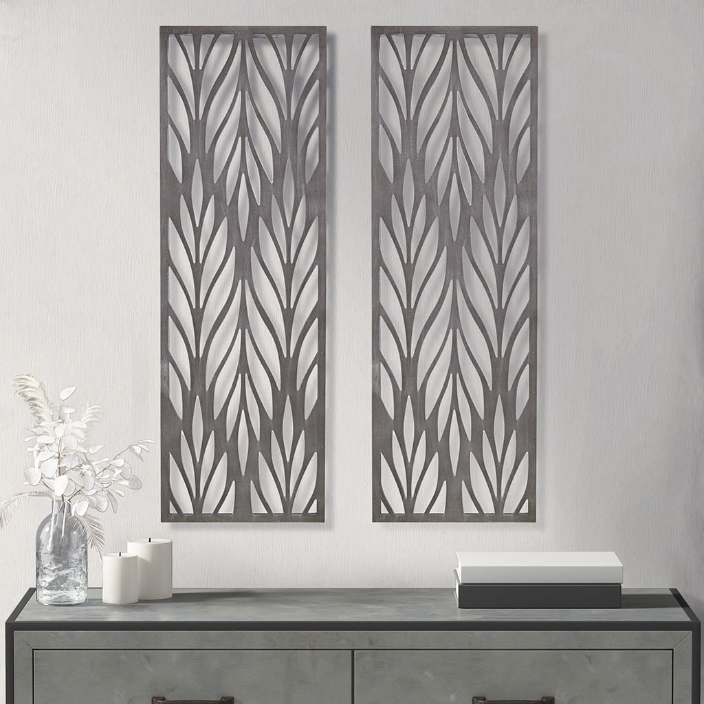 MAYEERTY Grey Laser Cut Wood 2-Piece Panel Wall Decor Set