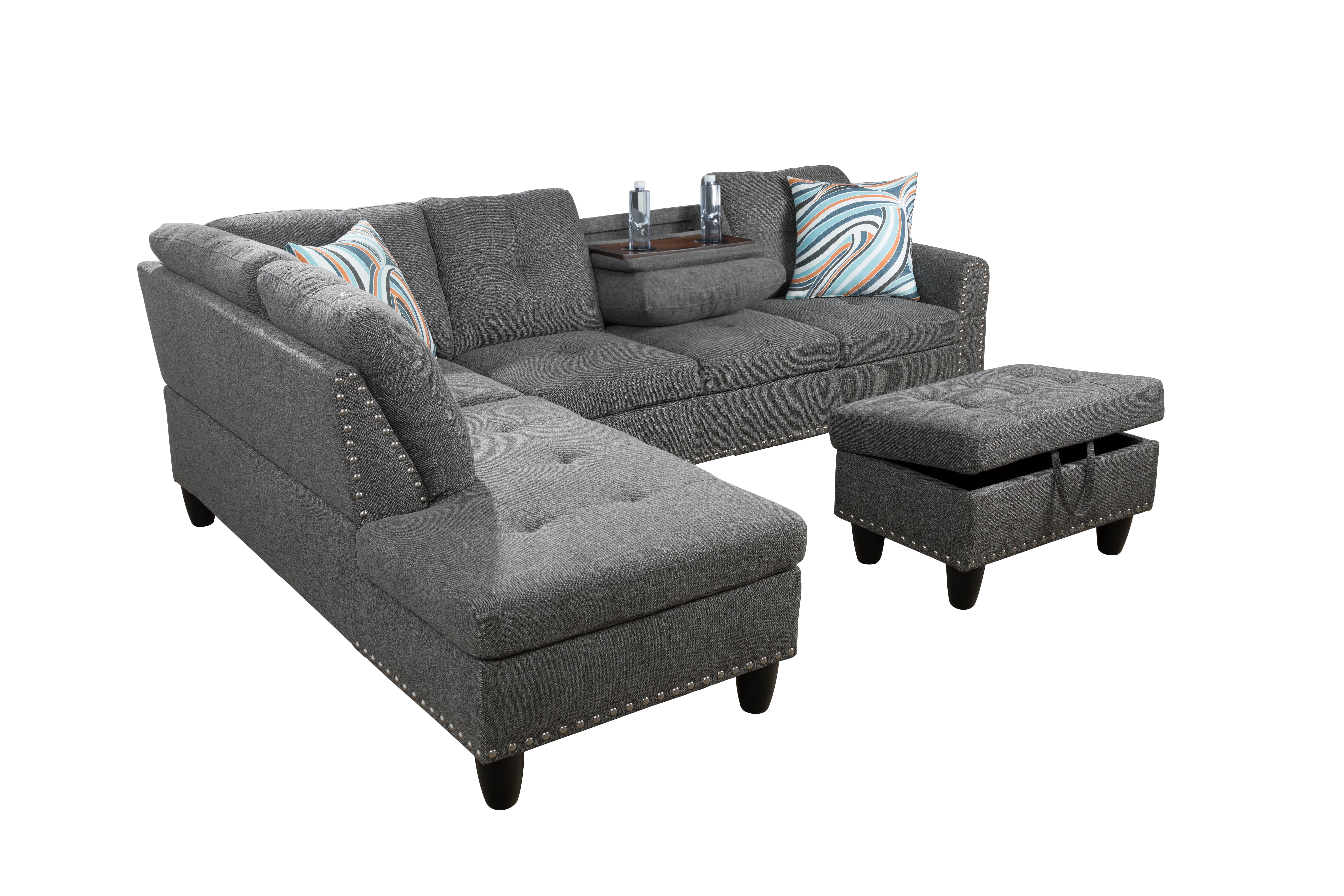 MAYEERTY 97" Linen Sectional Couch (3-Piece Set) - Living Room Sofa, Gray