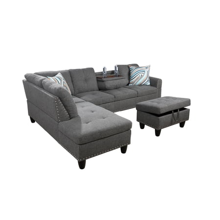 MAYEERTY 97" Linen Sectional Couch (3-Piece Set) - Living Room Sofa, Gray