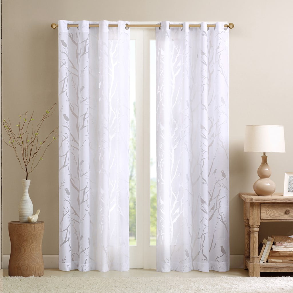 MAYEERTY Grommet Top Sheer Bird on Branches Burnout Window Curtain(Only 1 Pc Panel)