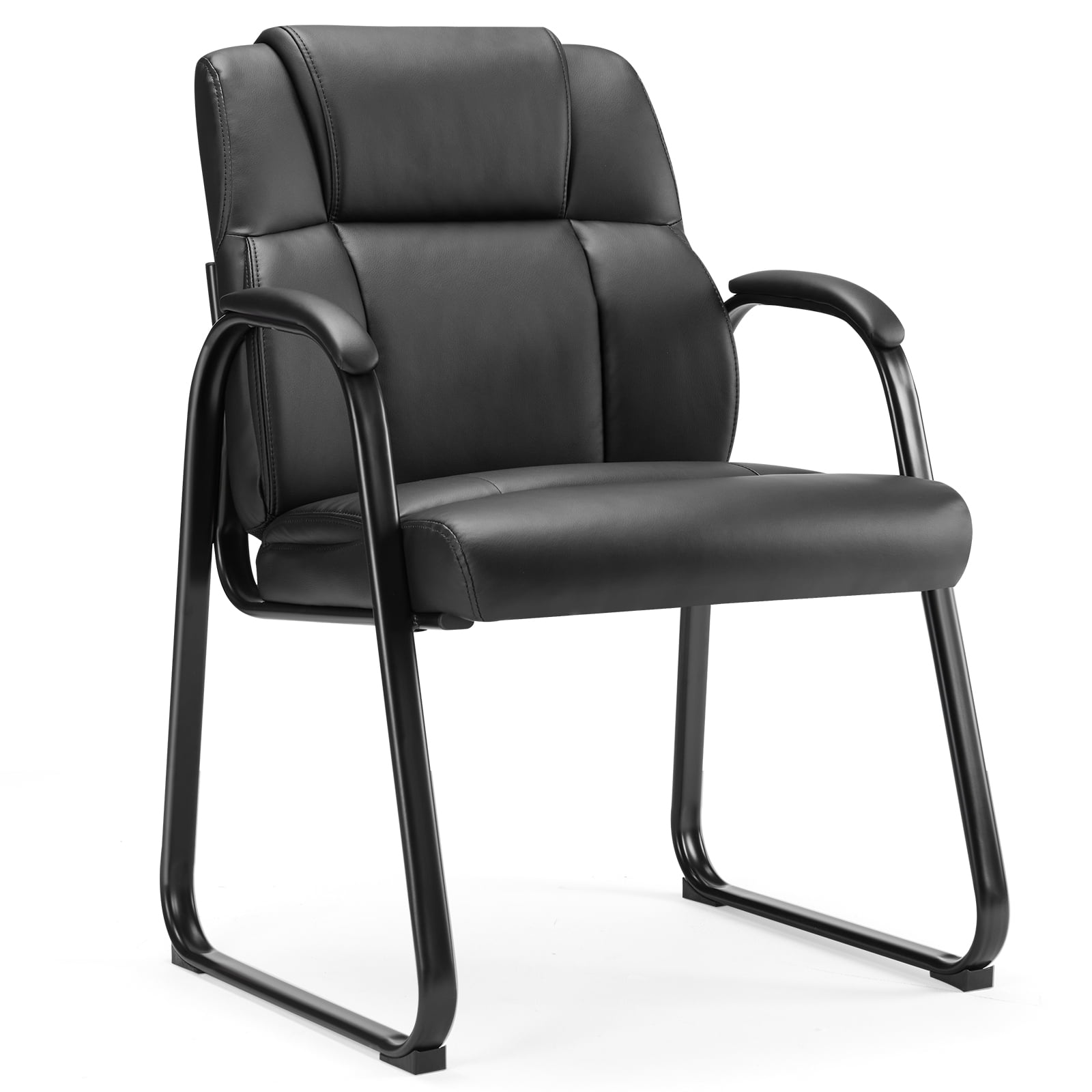 MAYEERTY Guest Chair, Reception Chair with Fixed PU Leather Padded Armrests for Office Waiting Room, Black, 1 Pack