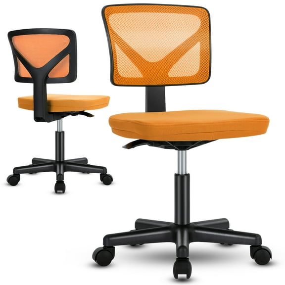 Dovelina Home Office Desk Chair, Armless Mesh Computer Chair Small Space Swivel Adjustable Low Back Task Chair for Teens/Adults, Orange