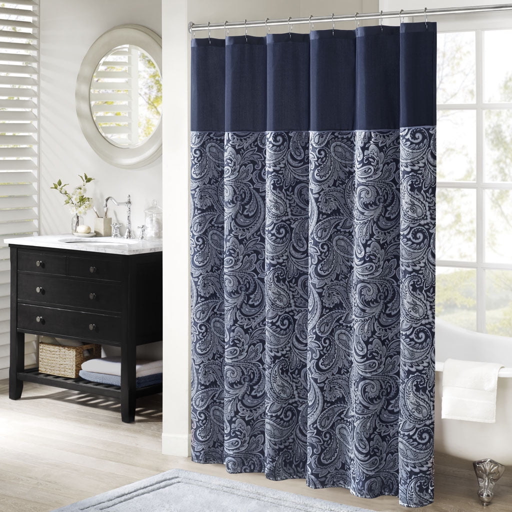 MAYEERTY Jacquard Shower Curtain, 72" x 72", Machine-Washable, Navy